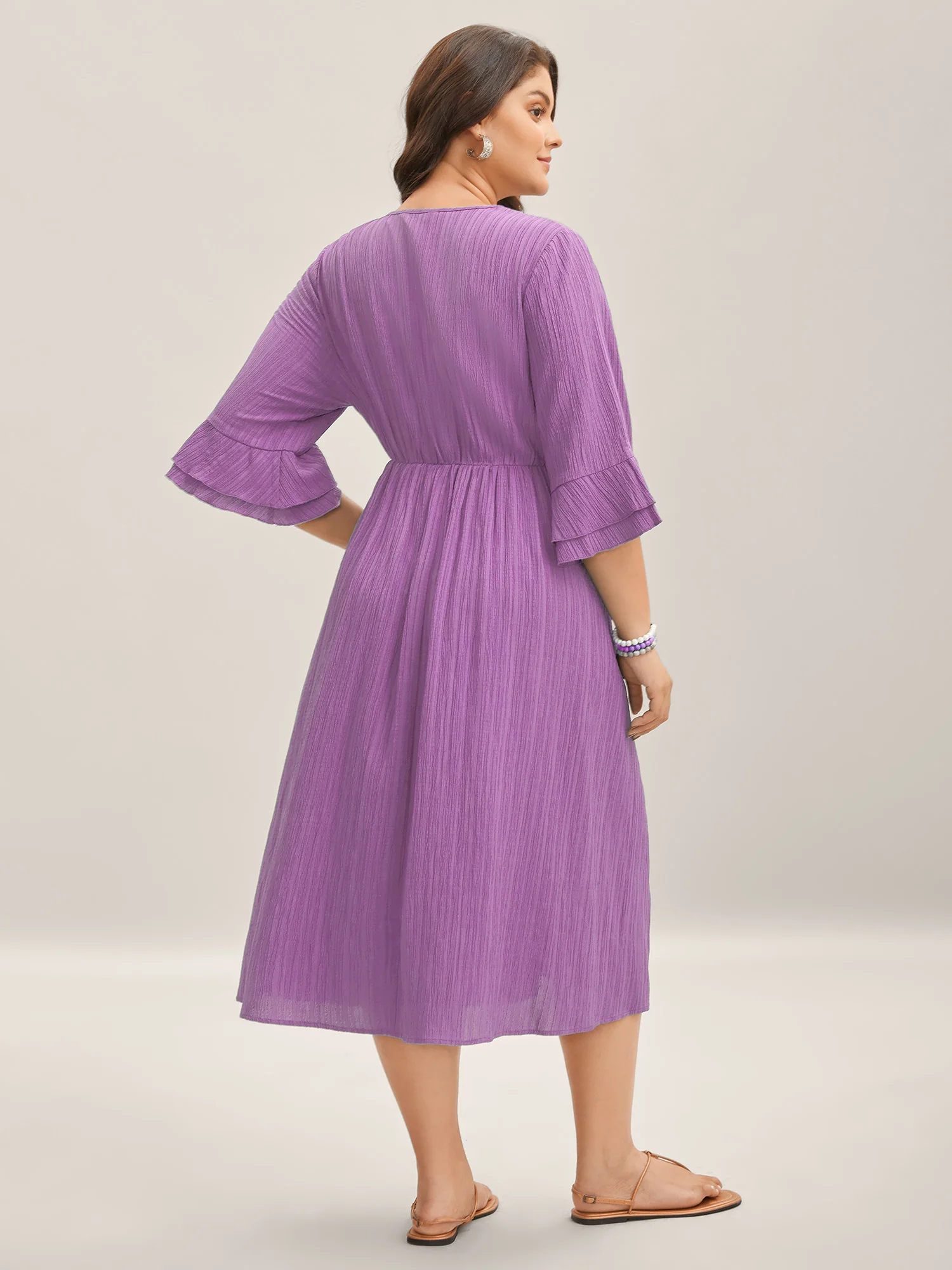 Scalloped Lace Surplice Ruffled Midi Dress - Image 4