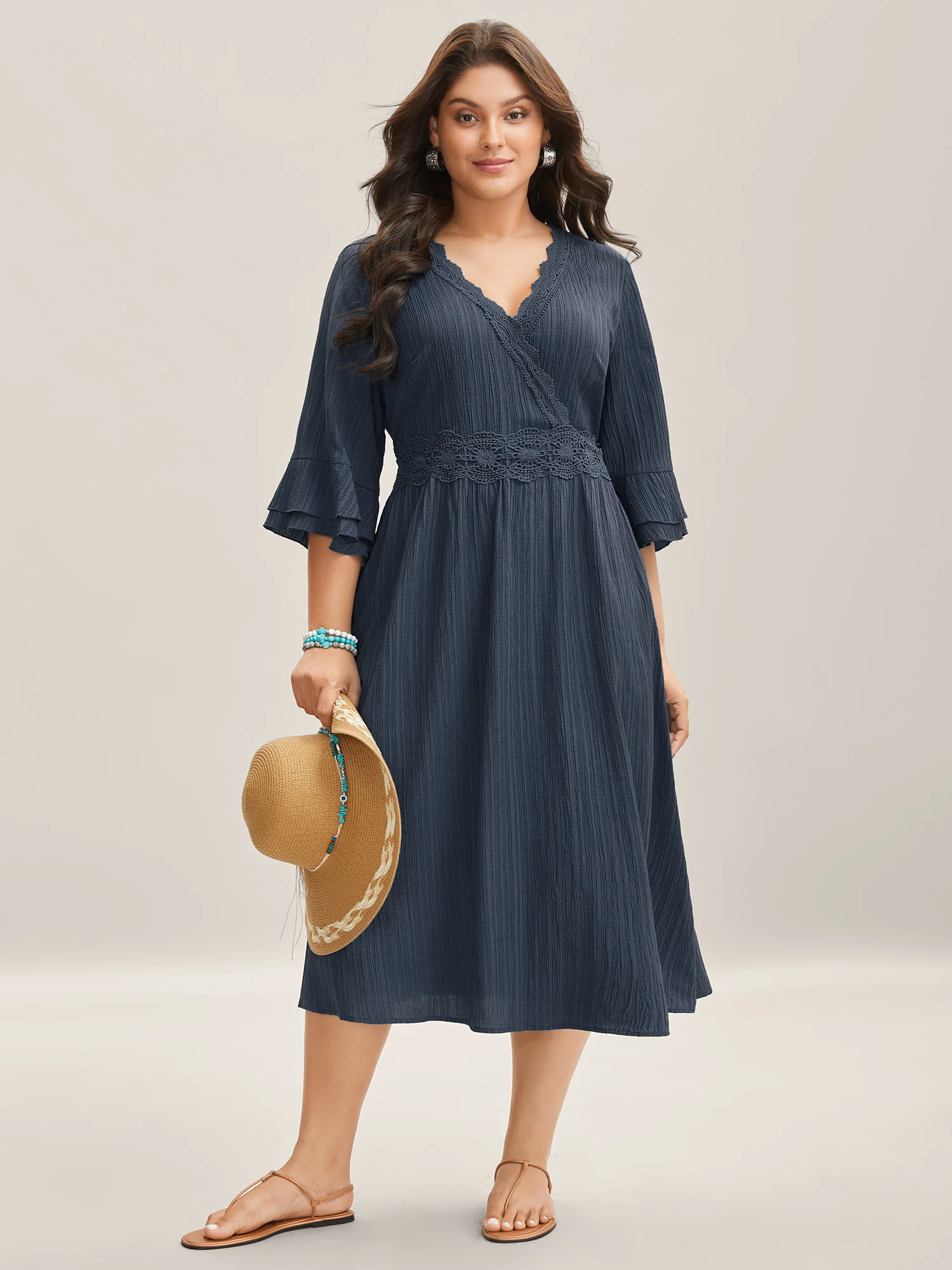 Scalloped Lace Surplice Ruffled Midi Dress - Image 5