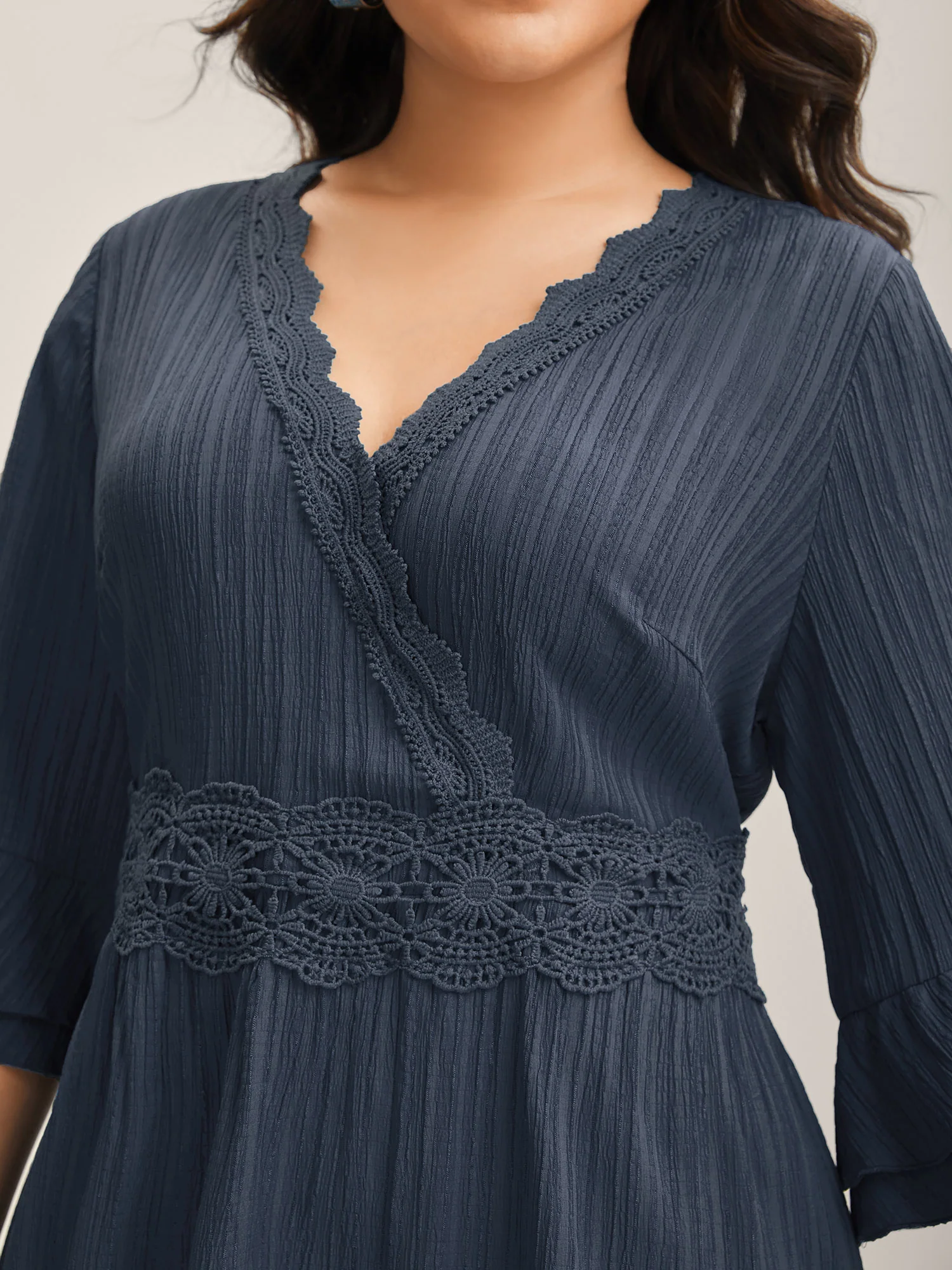Scalloped Lace Surplice Ruffled Midi Dress - Image 6