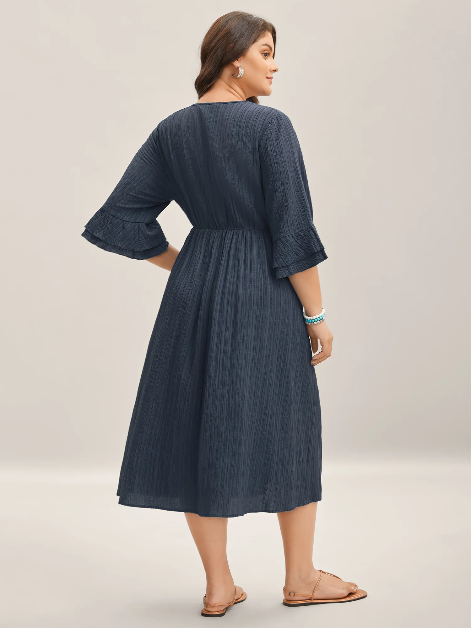 Scalloped Lace Surplice Ruffled Midi Dress - Image 8
