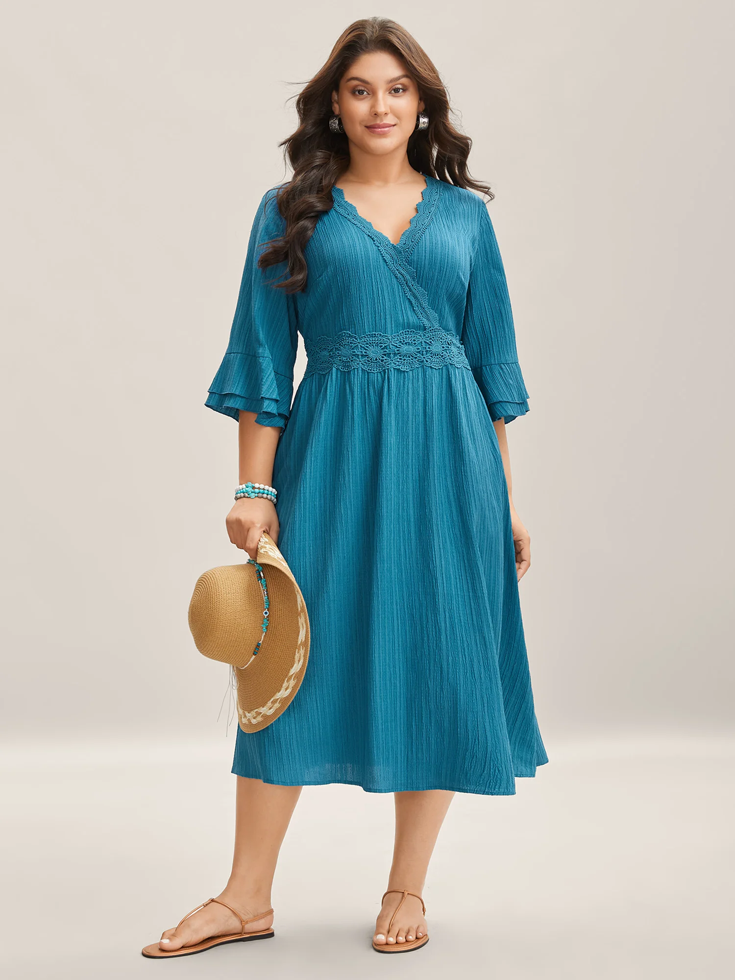 Scalloped Lace Surplice Ruffled Midi Dress - Image 9
