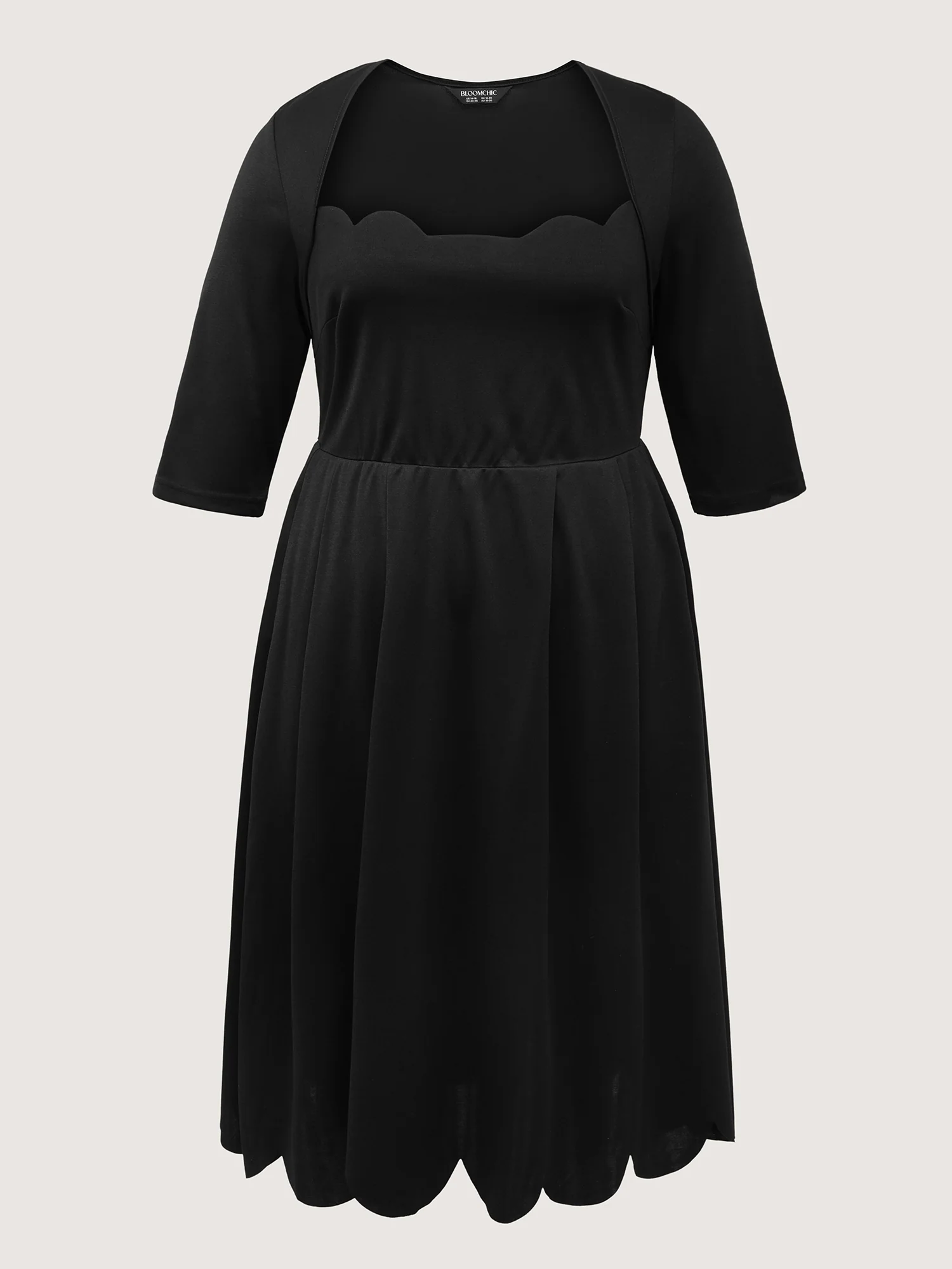 Scalloped Laser Cut Neck Stretchy Midi Dress - Image 6