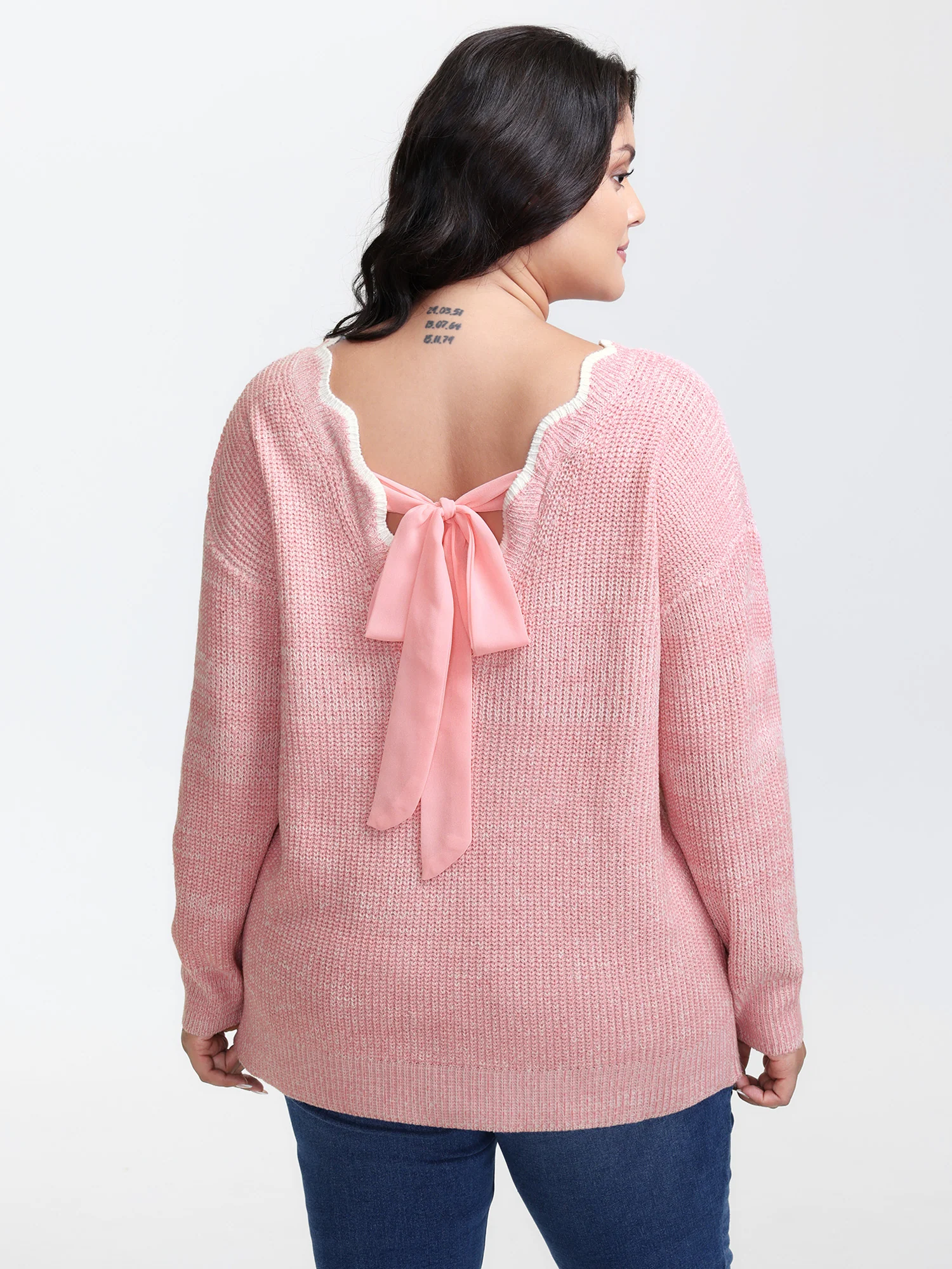 Scalloped Neckline Back-Tie Pullover - Image 4