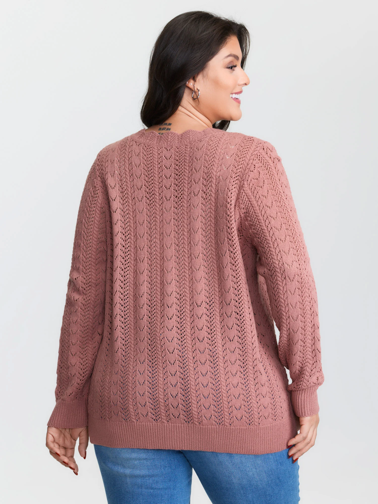 Scalloped Neckline Cut-Out Knit Cardigan - Image 5