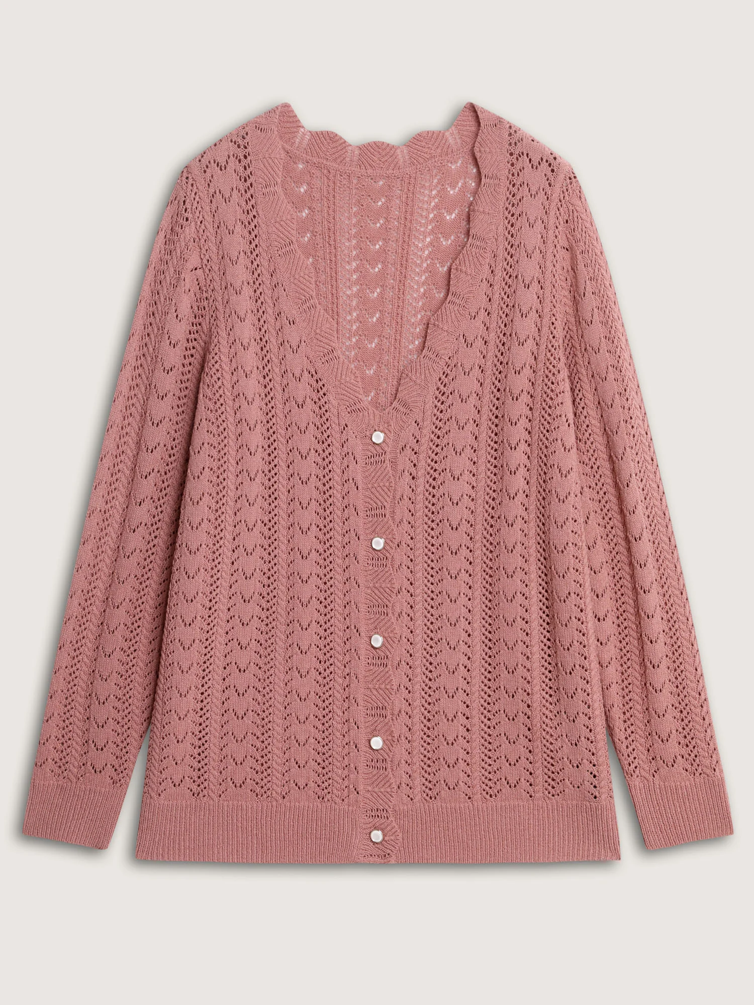Scalloped Neckline Cut-Out Knit Cardigan - Image 9
