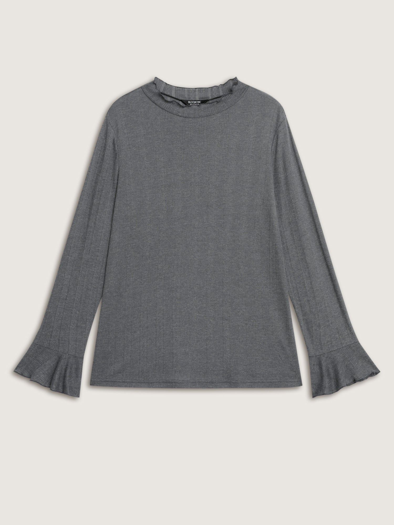 Scalloped Trim High Neck Fitted T-Shirt - Image 9