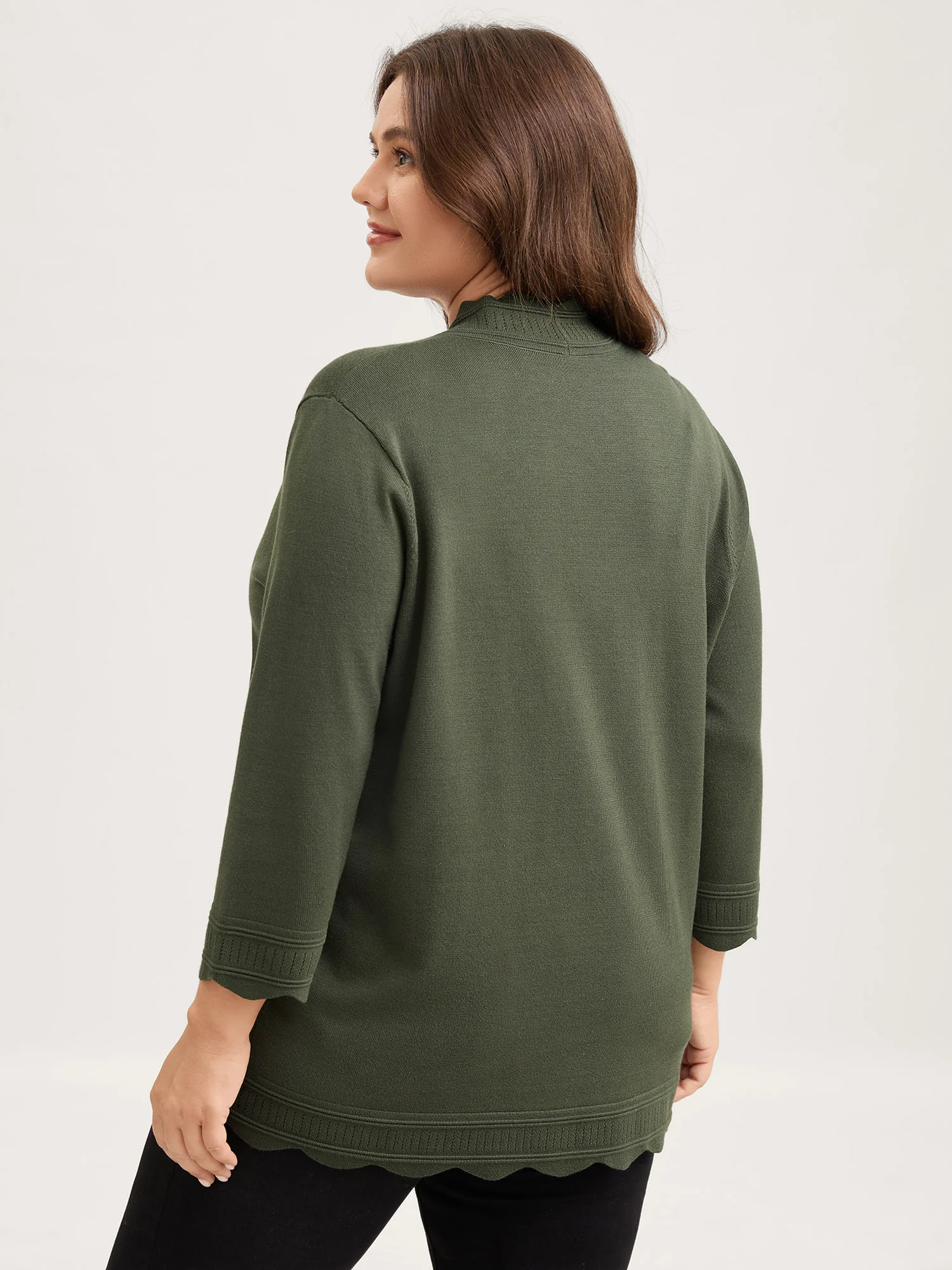 Supersoft Scalloped Trim Three-Quarter Sleeve Cardigan - Image 4