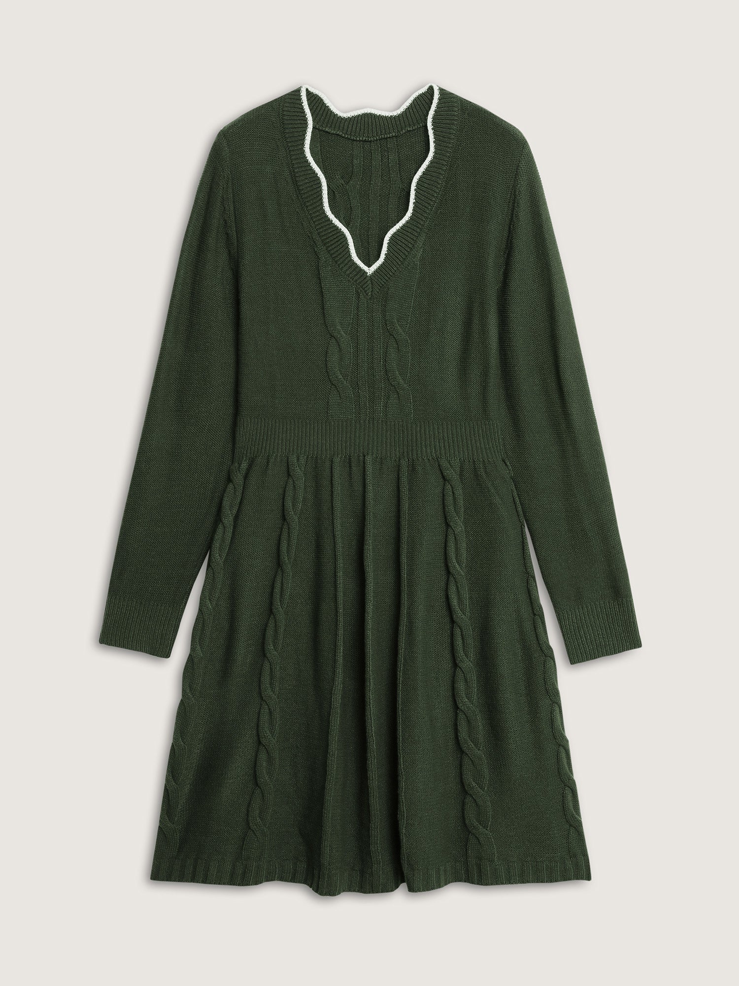 Scalloped V-Neck Fit and Flare Sweater Dress - Image 7
