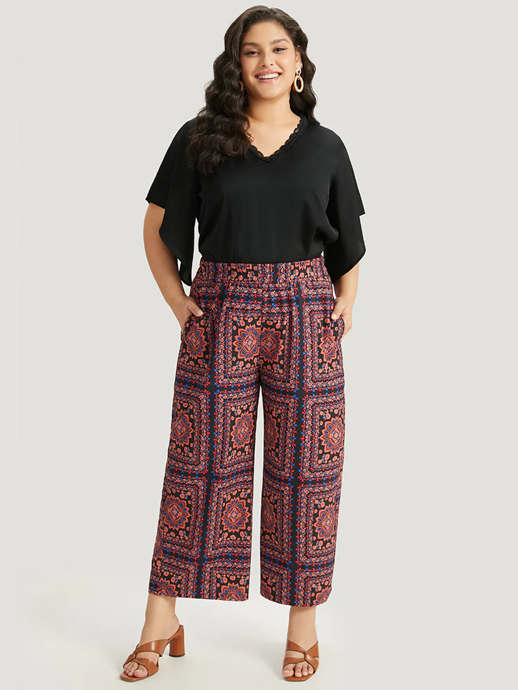 Scarf Print Pocket Elastic Waist Pants - Image 2