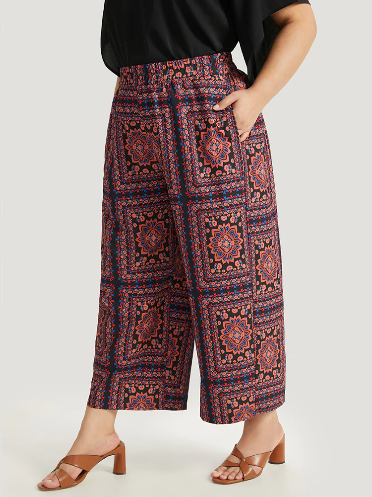 Scarf Print Pocket Elastic Waist Pants - Image 3