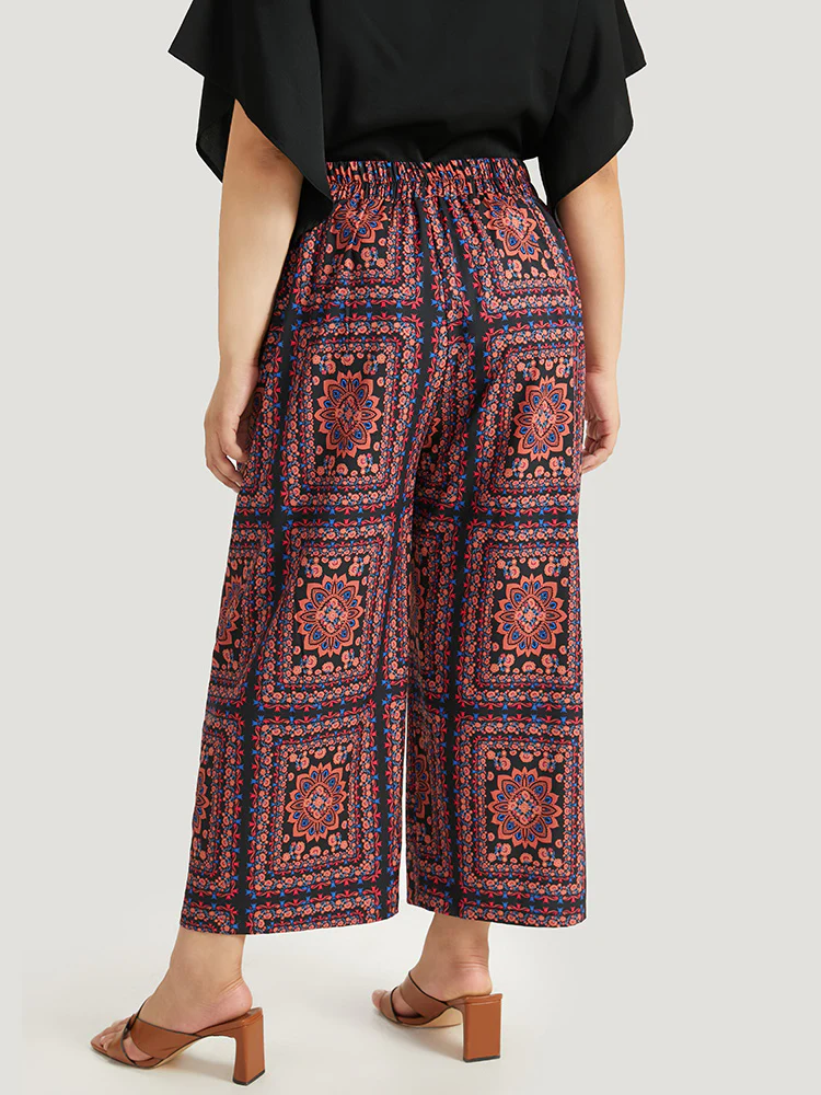Scarf Print Pocket Elastic Waist Pants - Image 4