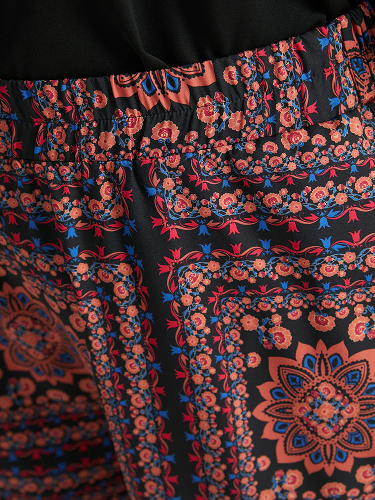Scarf Print Pocket Elastic Waist Pants - Image 5