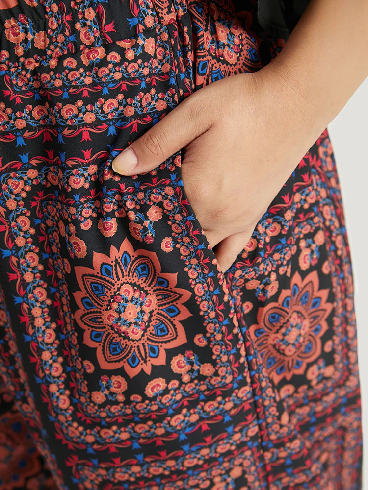 Scarf Print Pocket Elastic Waist Pants - Image 6