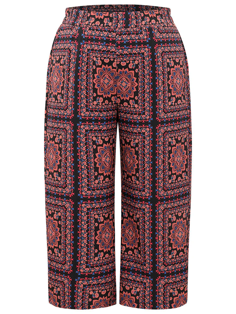 Scarf Print Pocket Elastic Waist Pants - Image 7