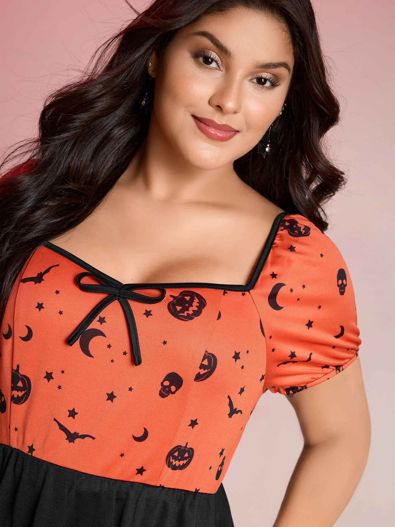 Scary Halloween Print Colorblock Midi Dress - Image 2