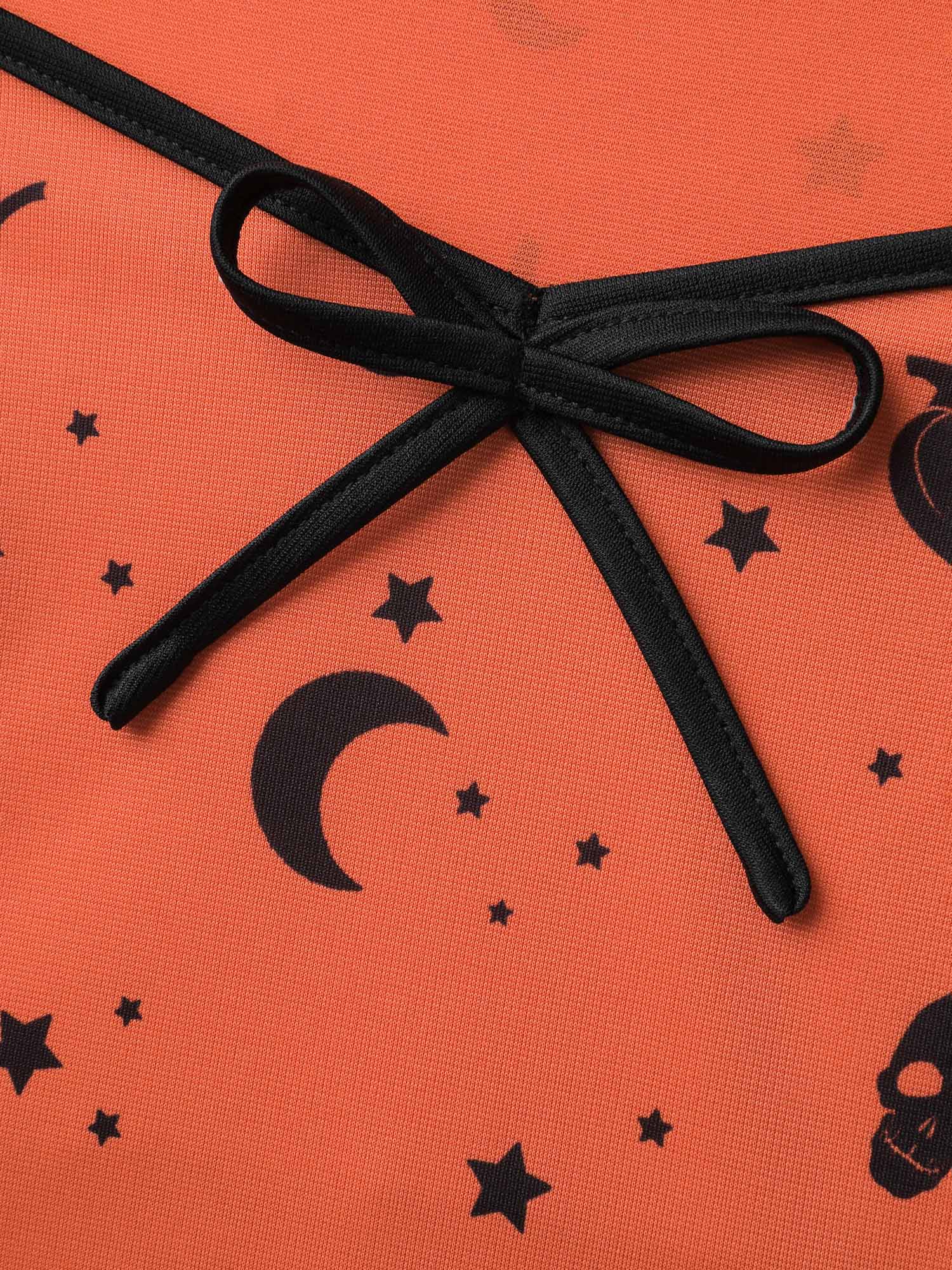 Scary Halloween Print Colorblock Midi Dress - Image 5