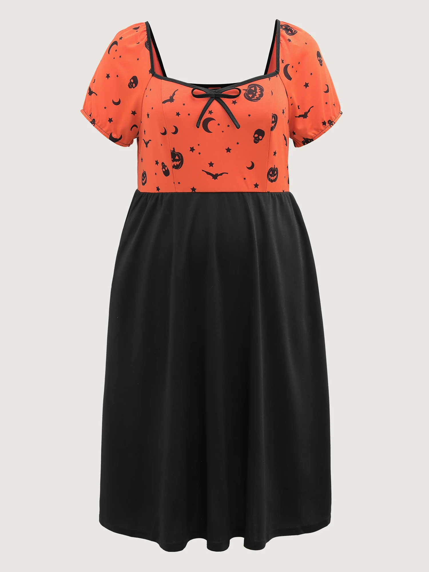 Scary Halloween Print Colorblock Midi Dress - Image 7