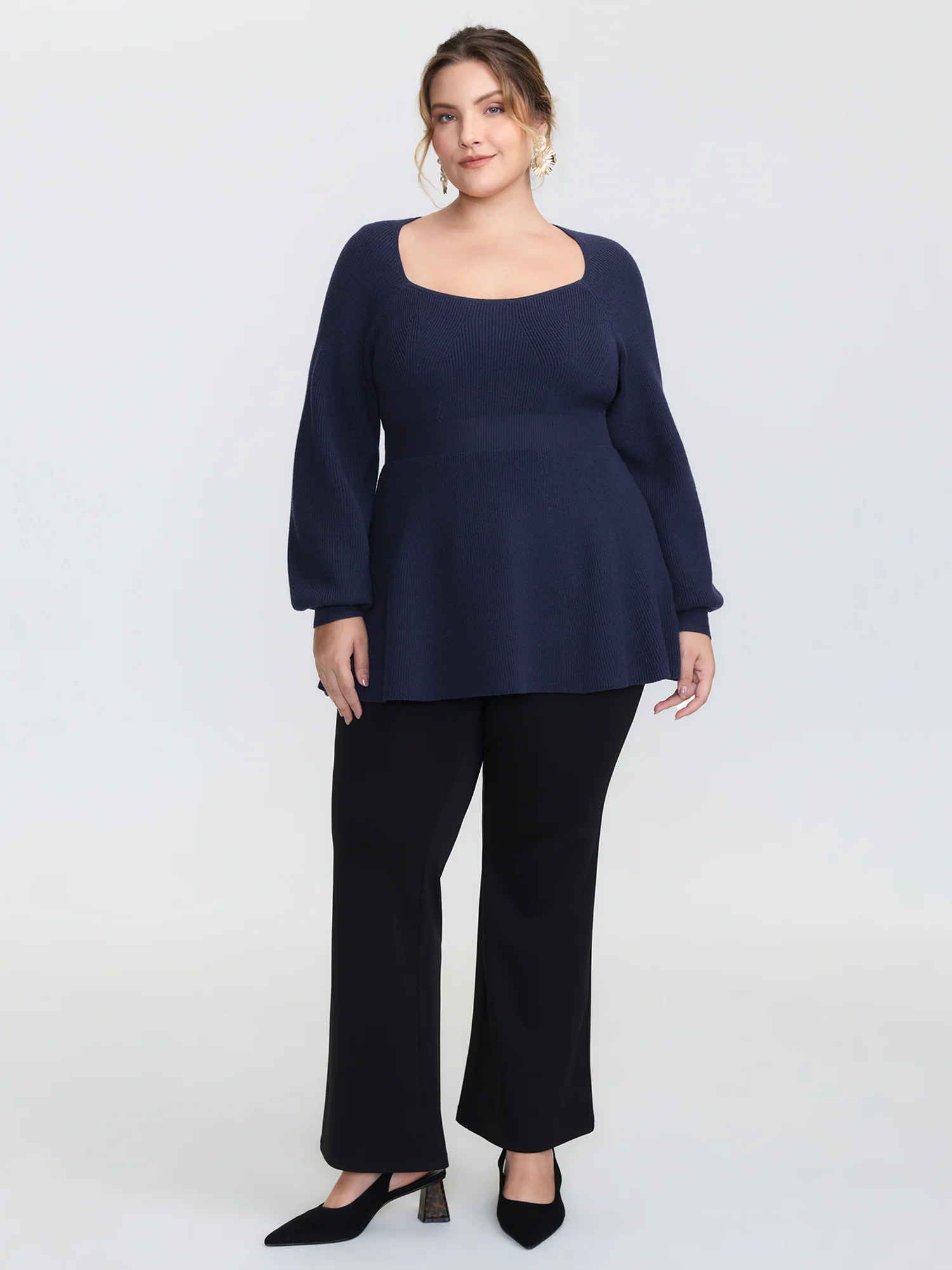 Scoop Neck Cinched-Waist Textured Pullover - Image 2