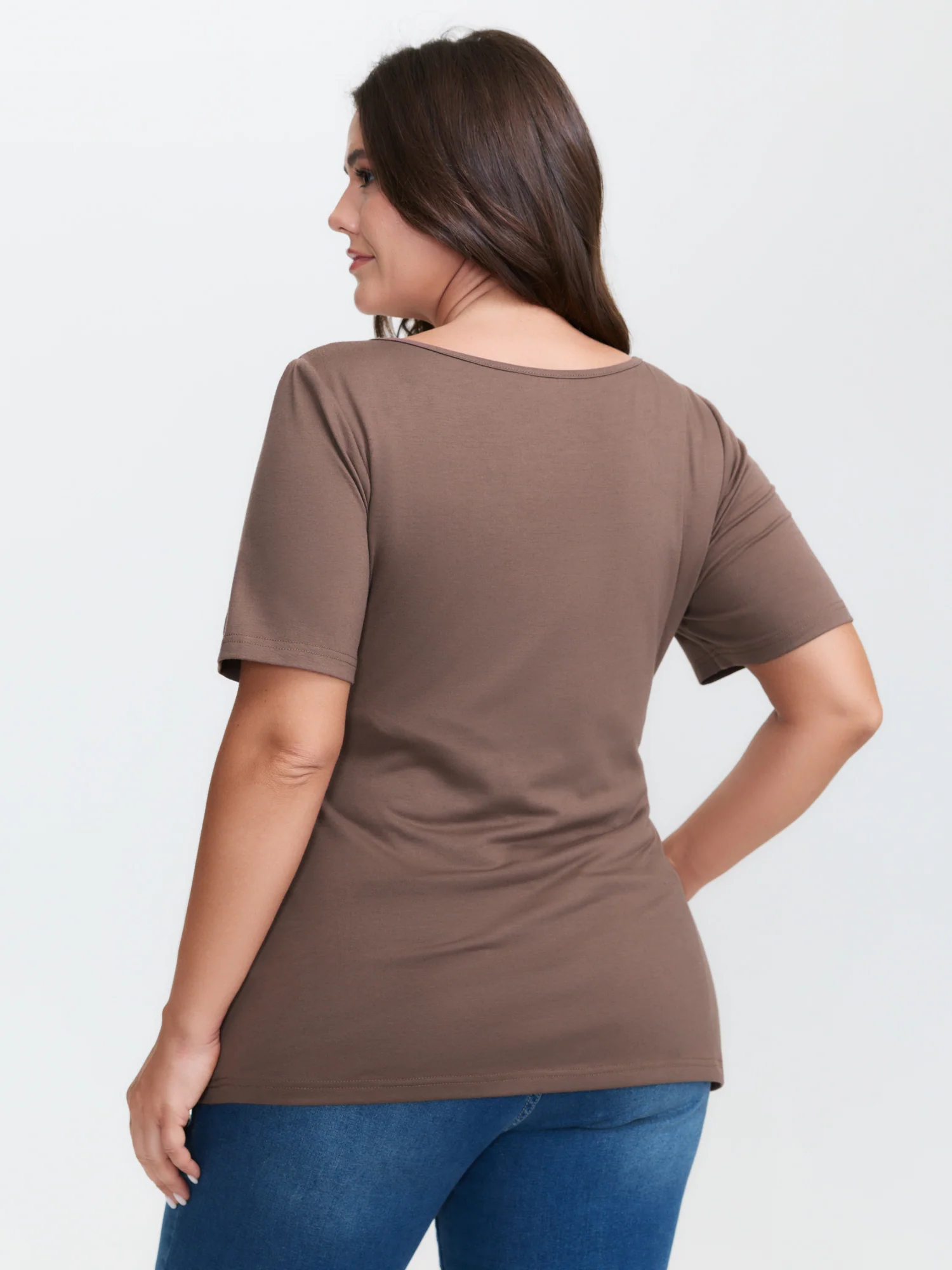Scoop Neck Fitted Stretchy T-Shirt - Image 4