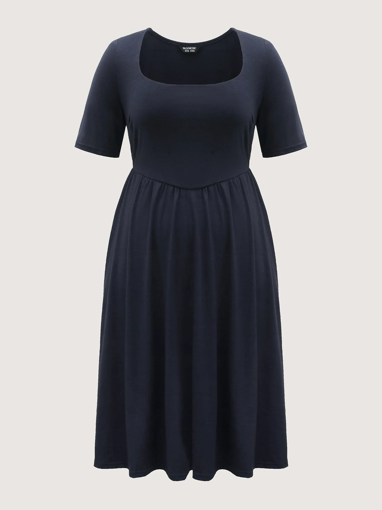 Scoop Neck Stretch Solid Pockets Midi Dress - Image 8