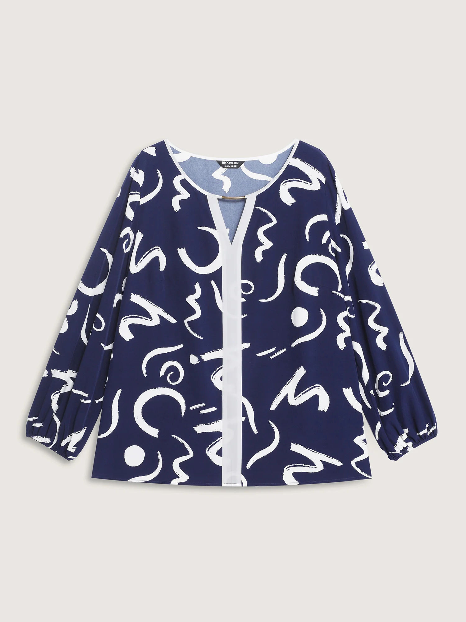 Scribble Print Color Contrast Cut-Out Blouse - Image 7