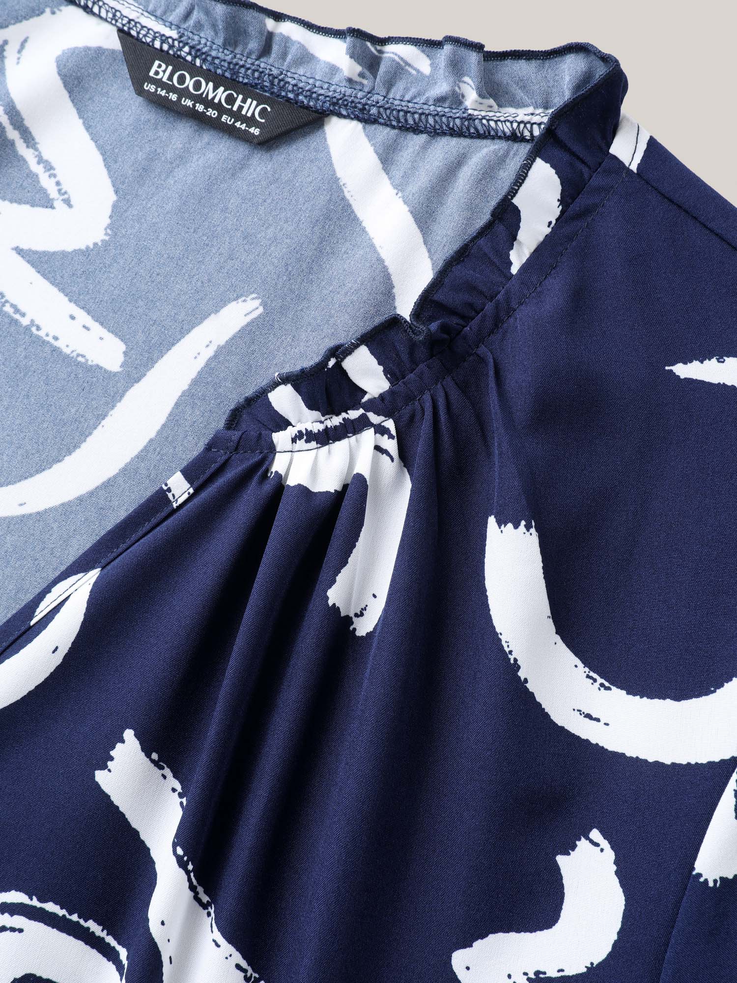 Scribble Print Ruffled Split Neck Blouse - Image 5