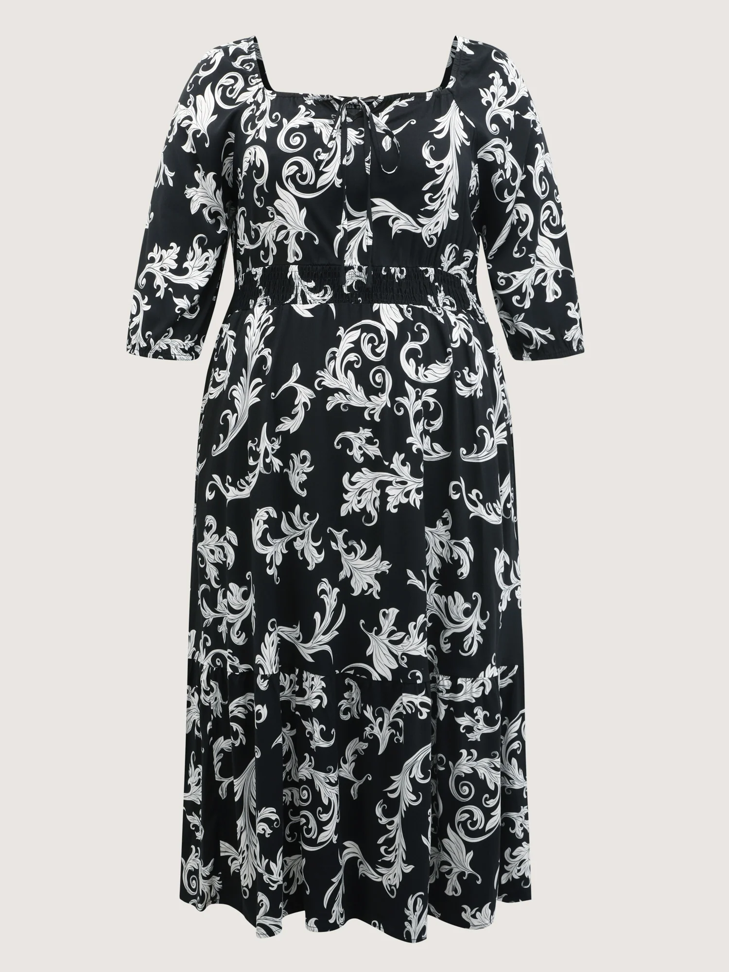Scroll Pattern Adjustable Drawstring Pockets Midi Dress - Image 7