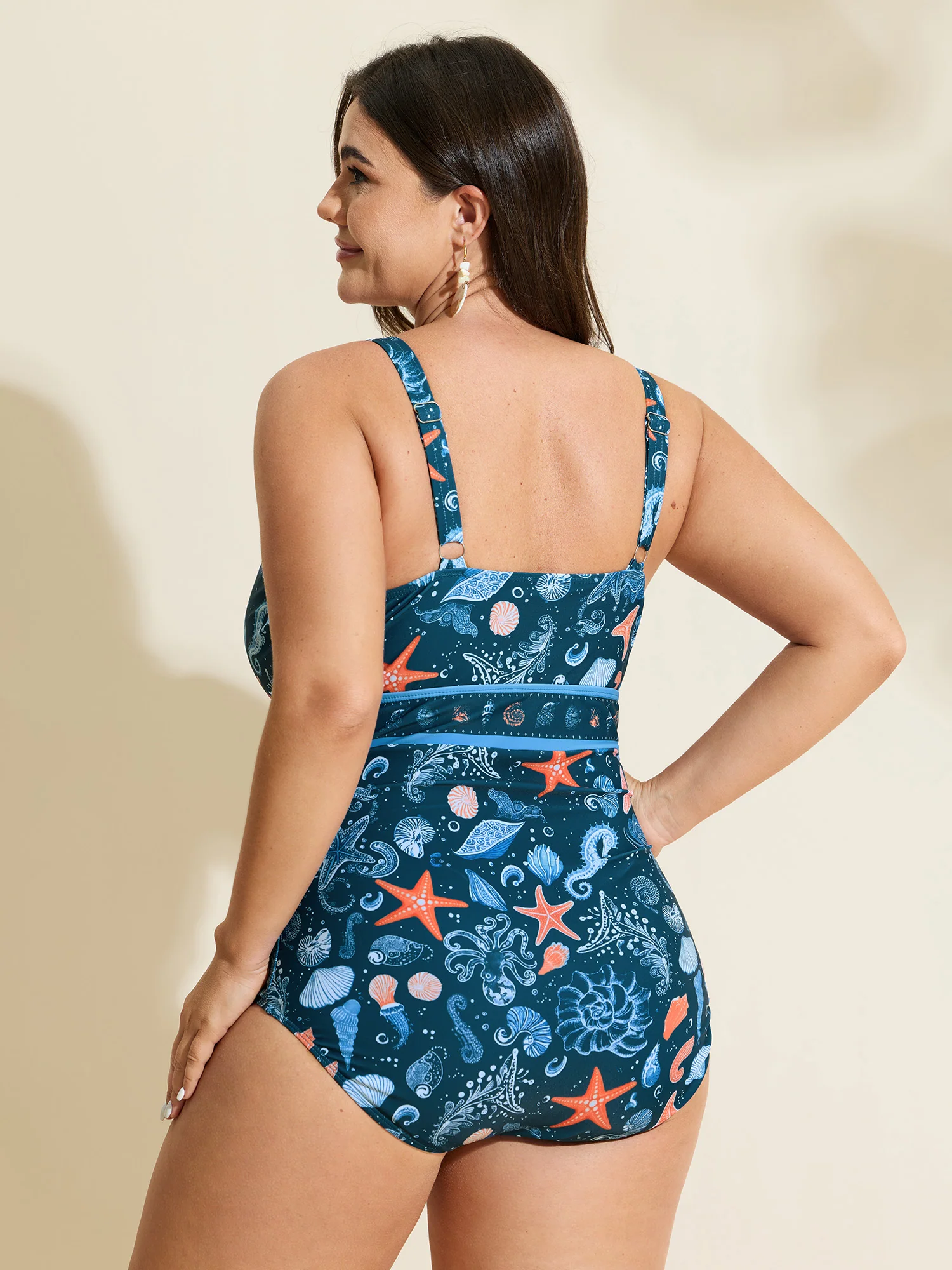 Sea Breeze Print Tummy-Control One-Piece Swimsuit - Image 4