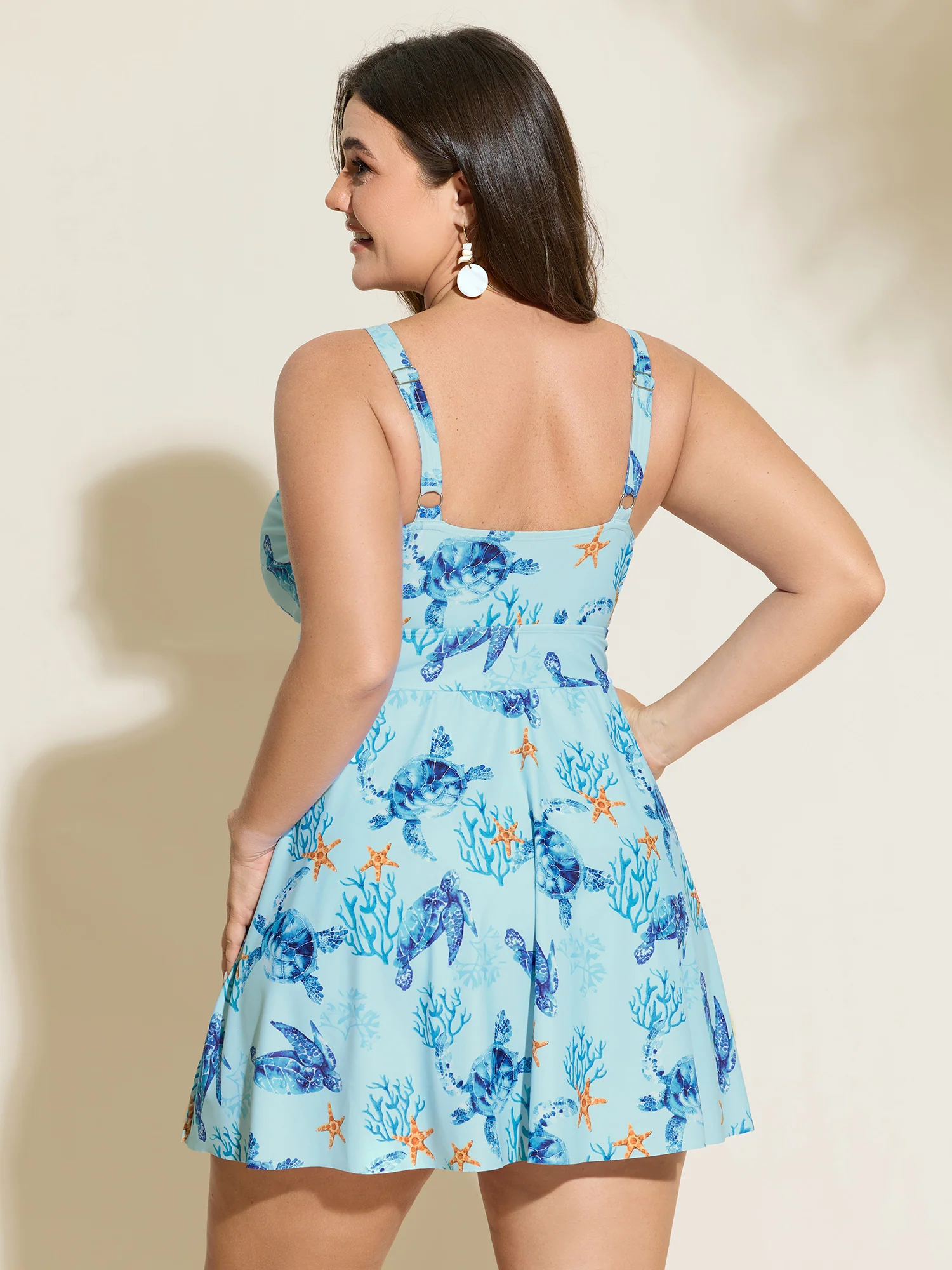 Sea Turtle Print Pockets Swim Dress - Image 6