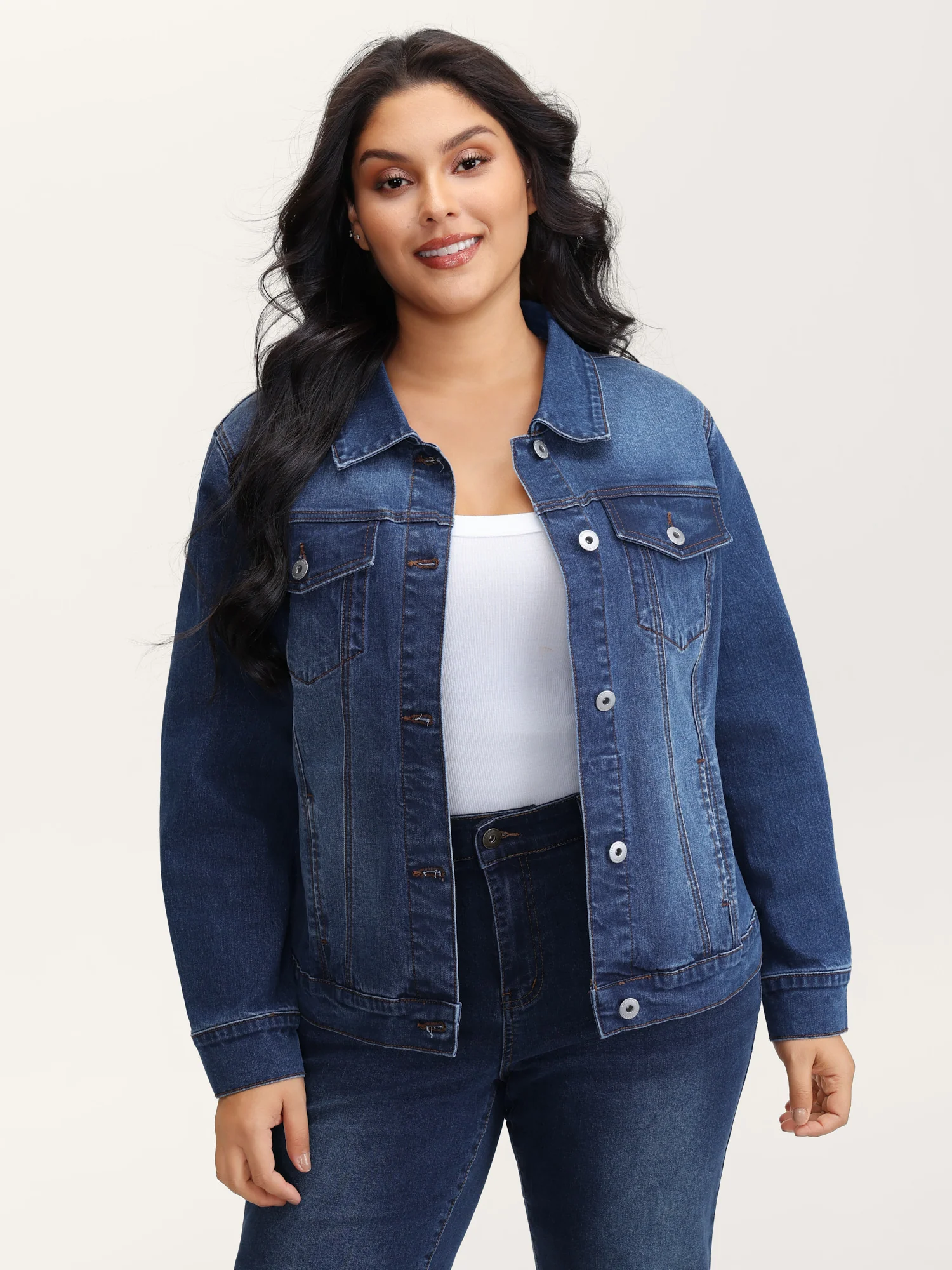 Seamed Chest Pockets Button Denim Jacket - Image 2