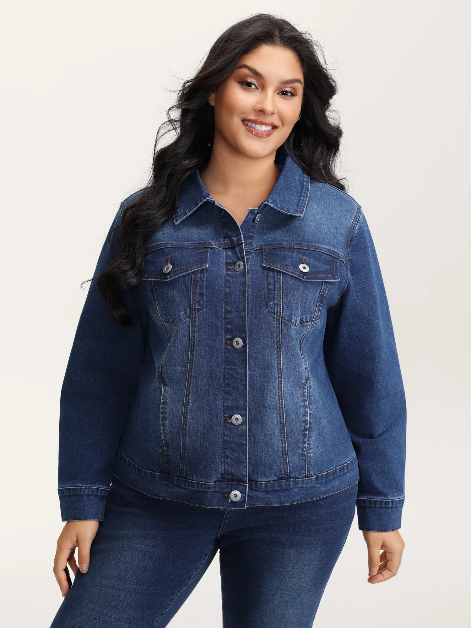 Seamed Chest Pockets Button Denim Jacket - Image 4