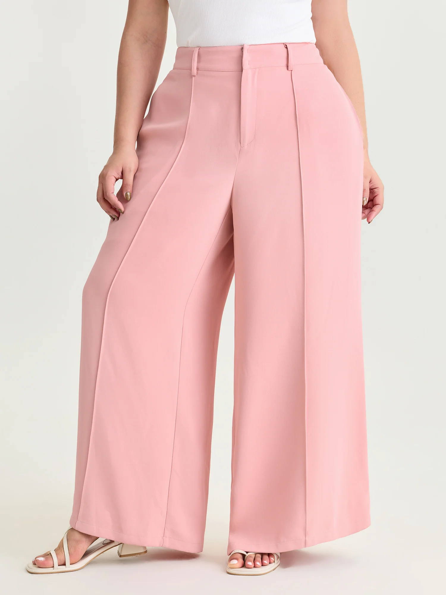 Seamed Curve-Friendly Plain Pants - Image 2
