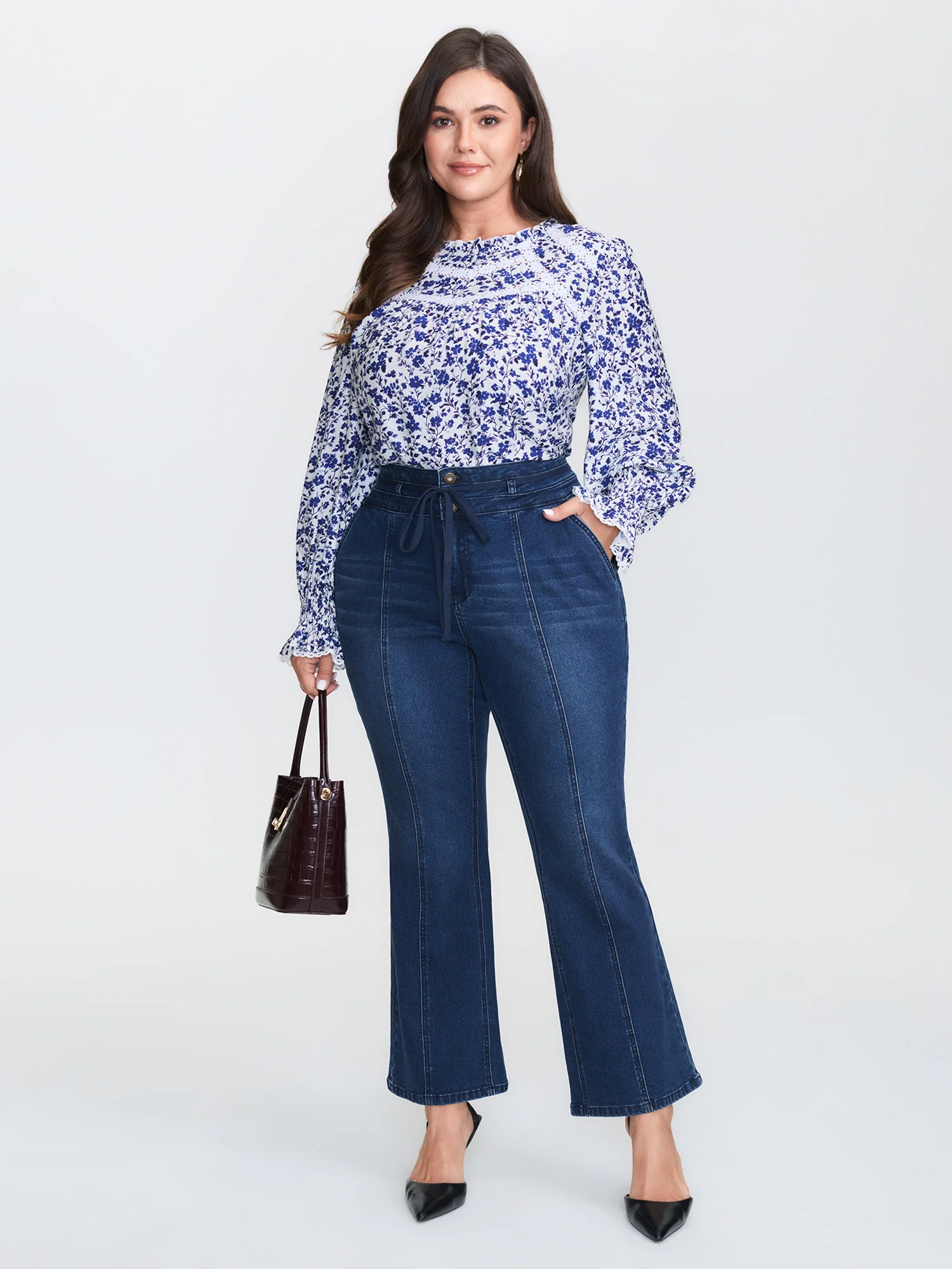 Seamed Drawstring Bootcut Jeans - Image 2
