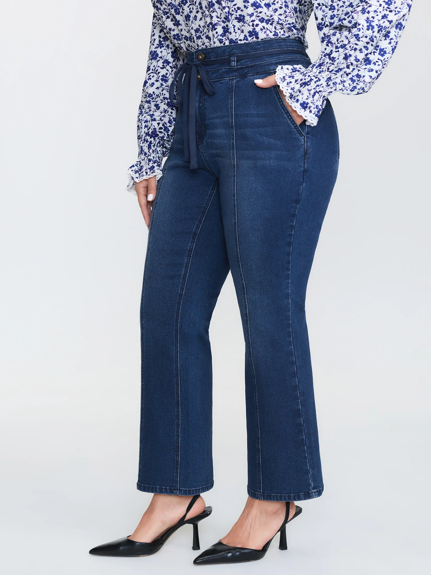 Seamed Drawstring Bootcut Jeans - Image 3