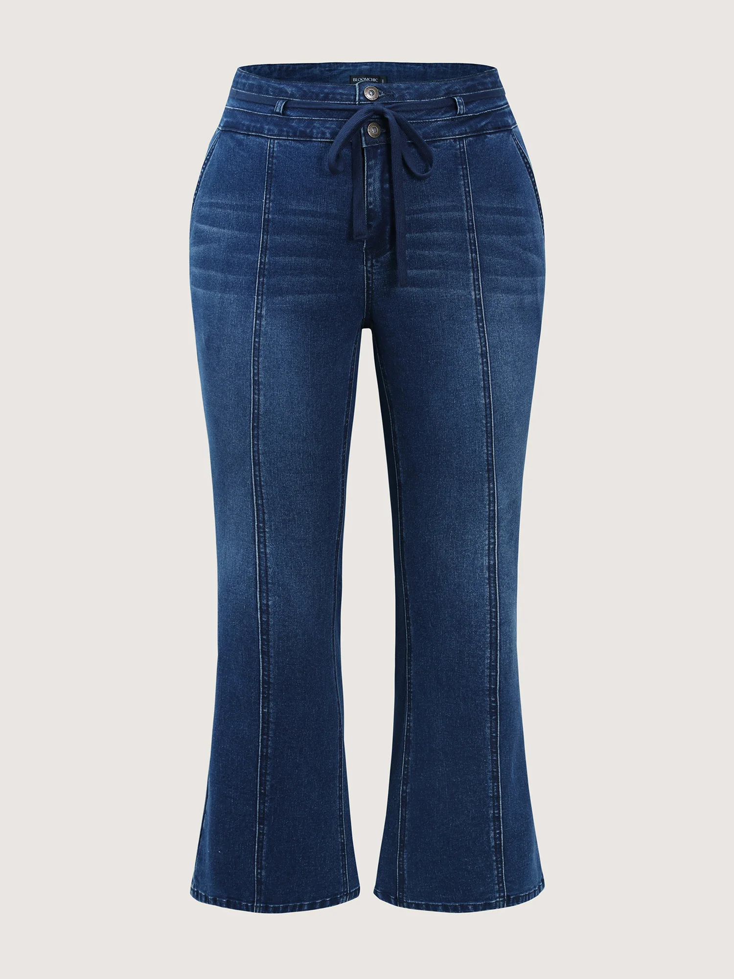 Seamed Drawstring Bootcut Jeans - Image 8