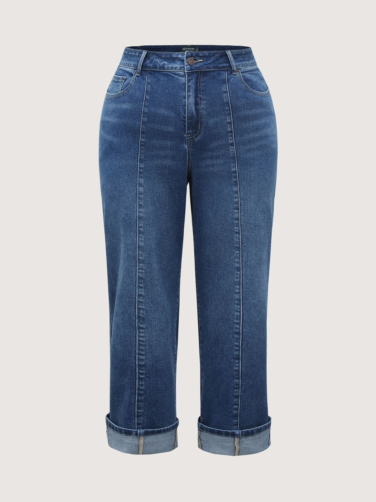 Seamed Rolled Hem Straight-Leg Jeans - Image 7