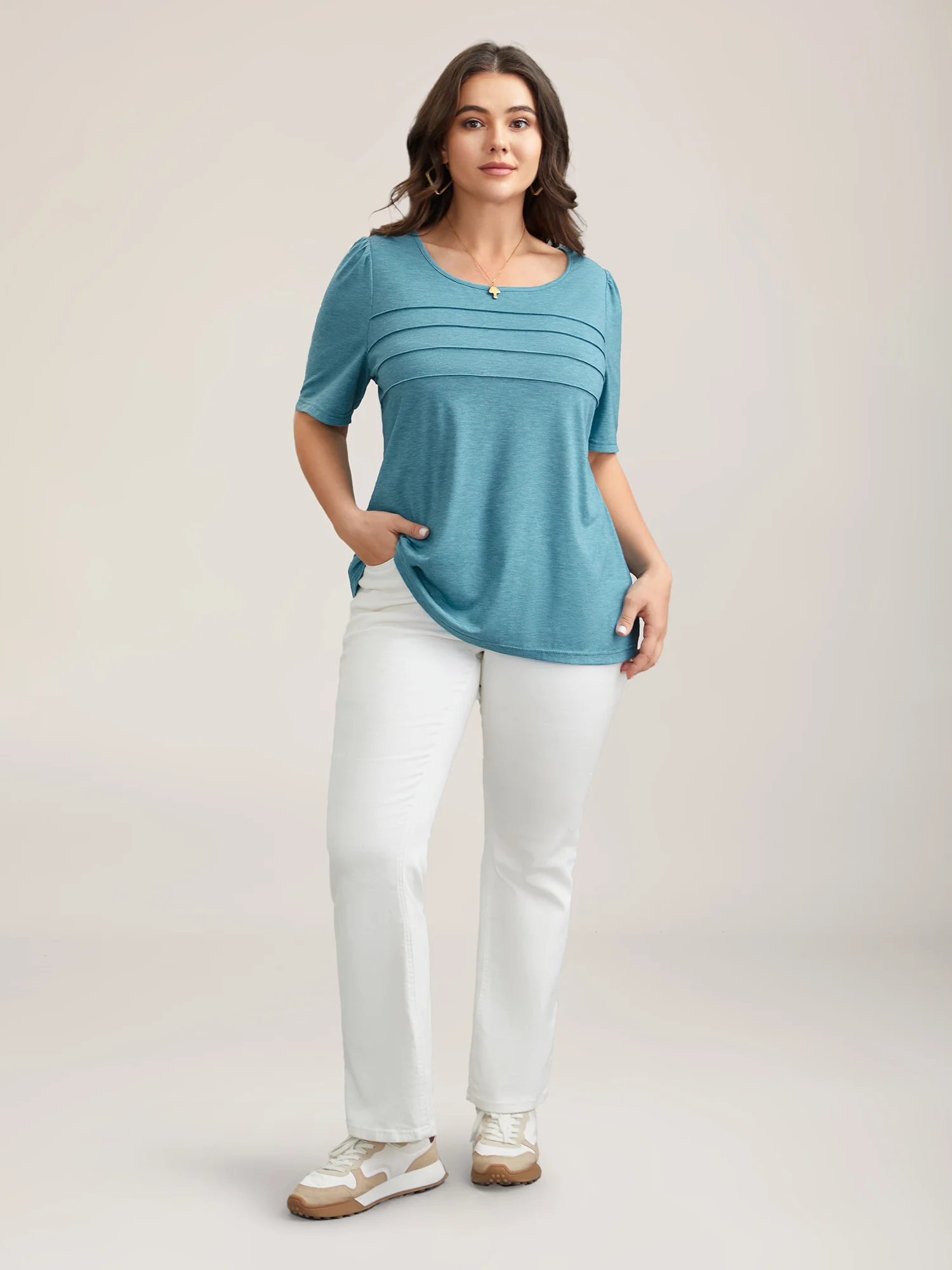 Seamed Round Neck Fitted T-Shirt - Image 3