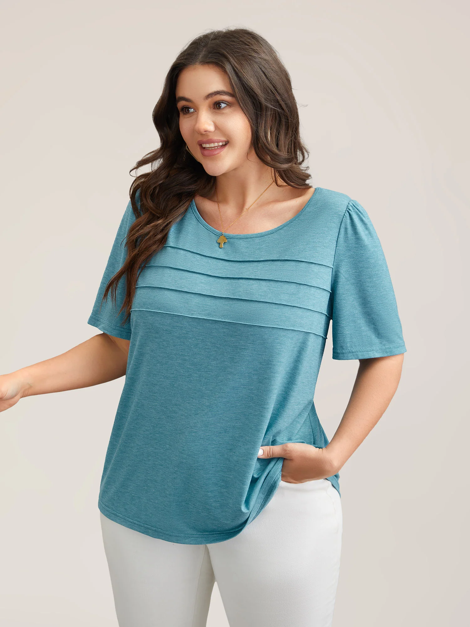 Seamed Round Neck Fitted T-Shirt - Image 4