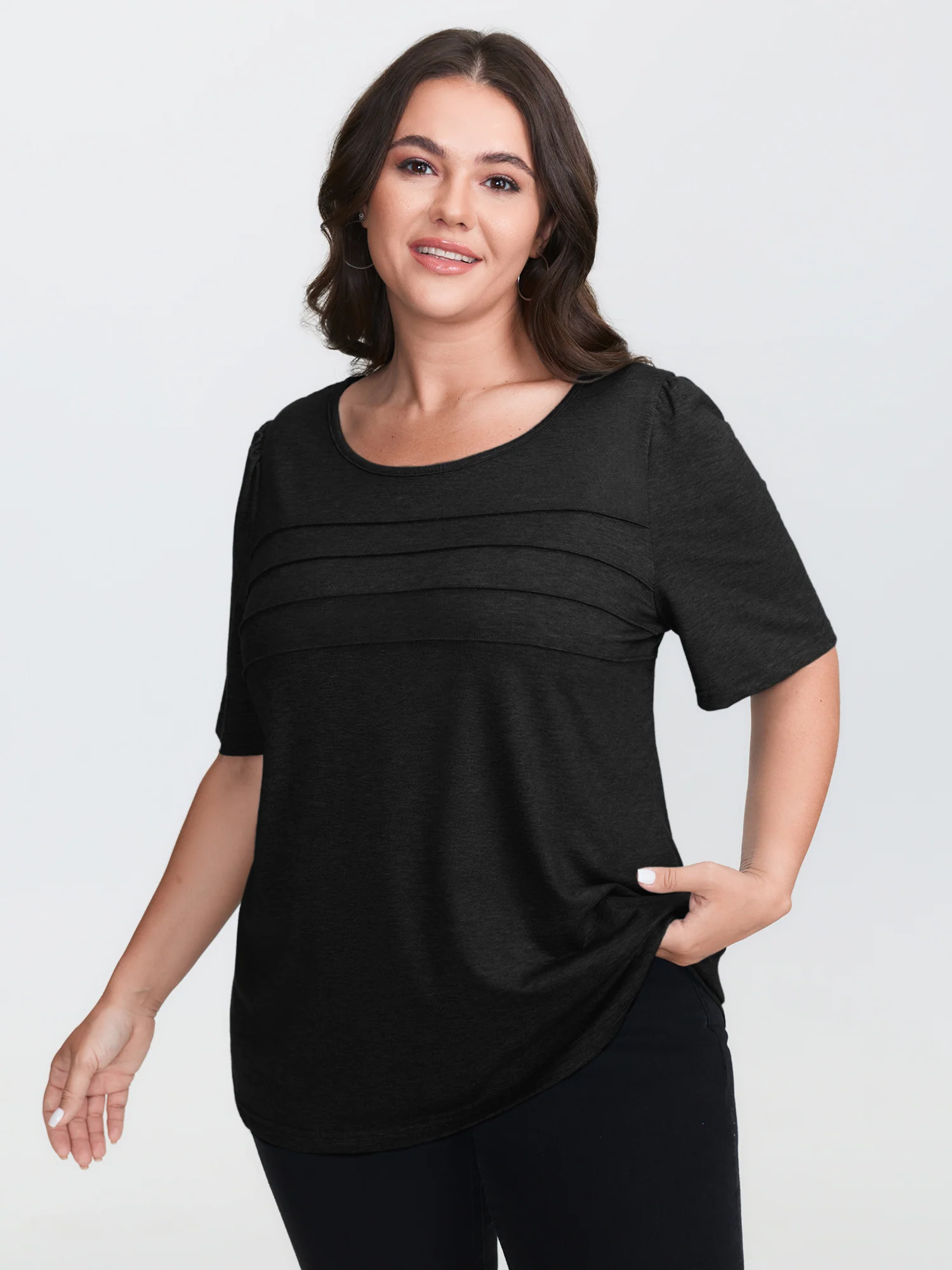 Seamed Round Neck Fitted T-Shirt - Image 9