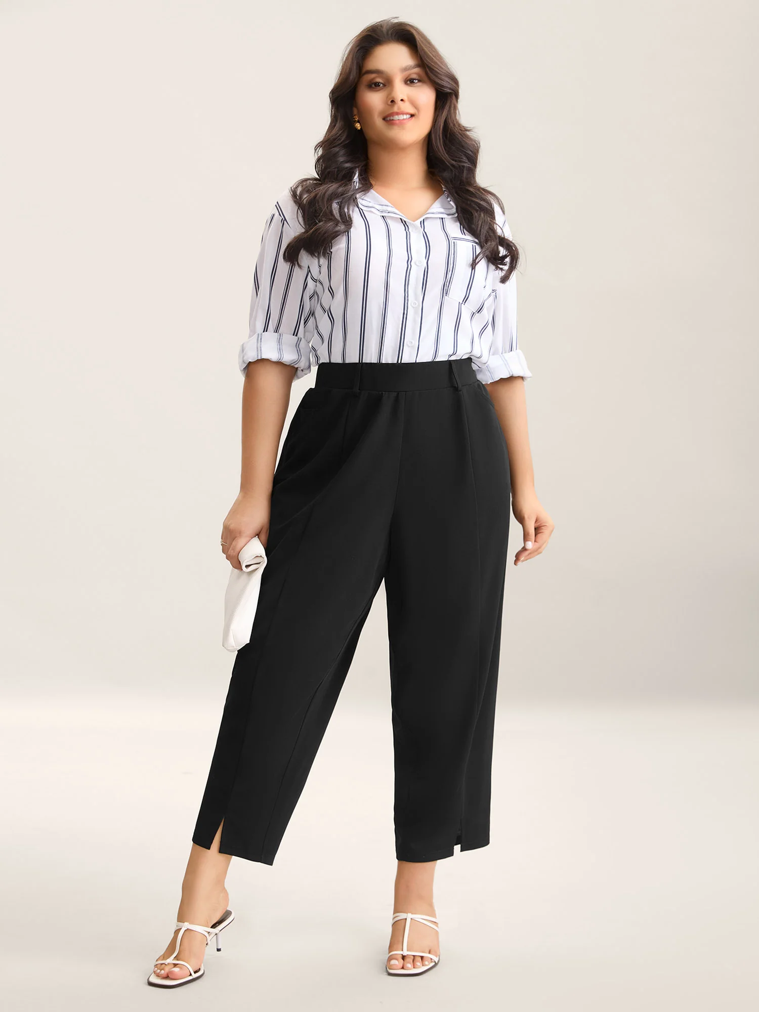 Seamed Split Hem Straight-Leg Pants - Image 3