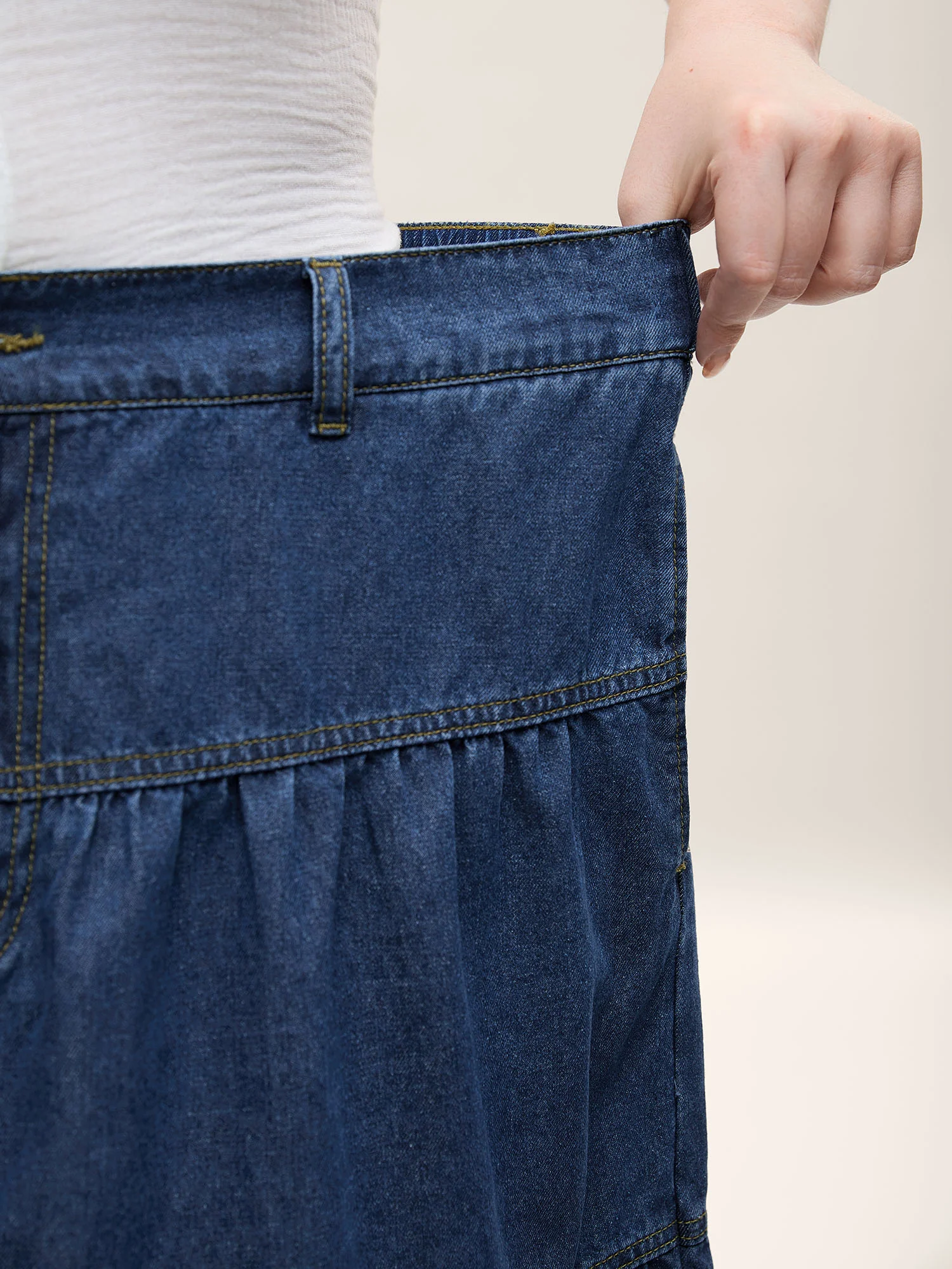 Seamed Tiered A-Line Denim Maxi Skirt - Image 4