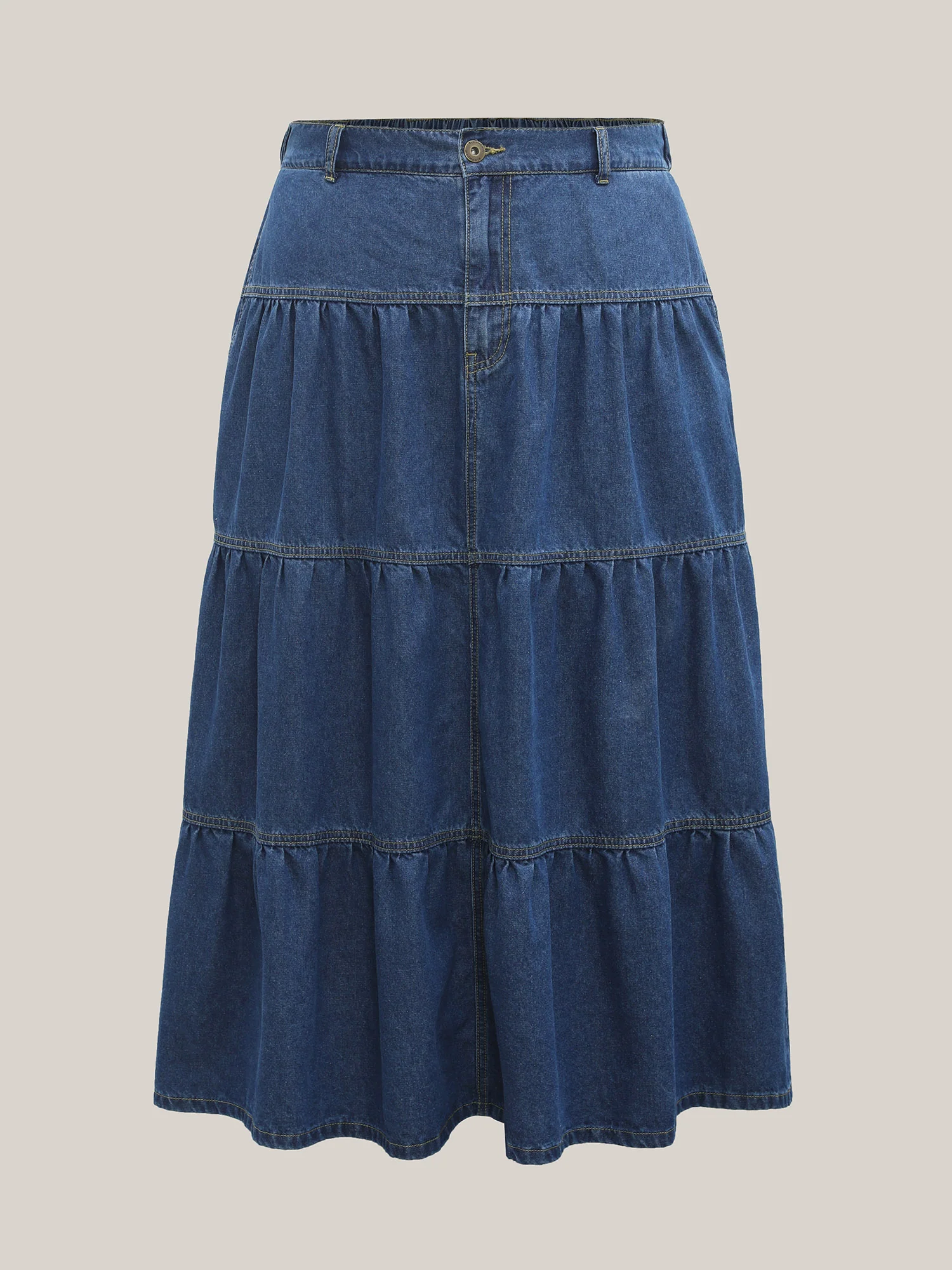 Seamed Tiered A-Line Denim Maxi Skirt - Image 5