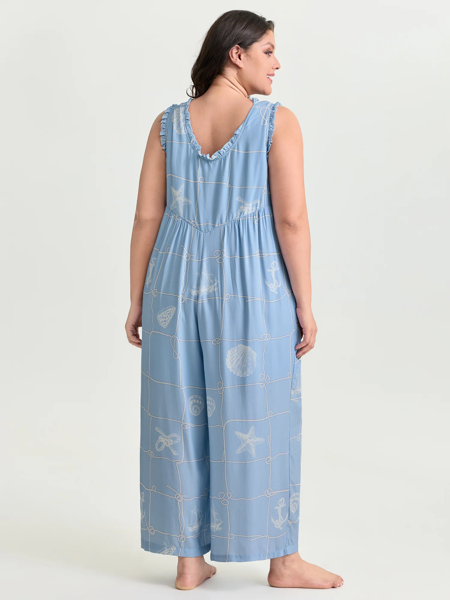 Seashell Print Button Placket Lounge Jumpsuit - Image 3