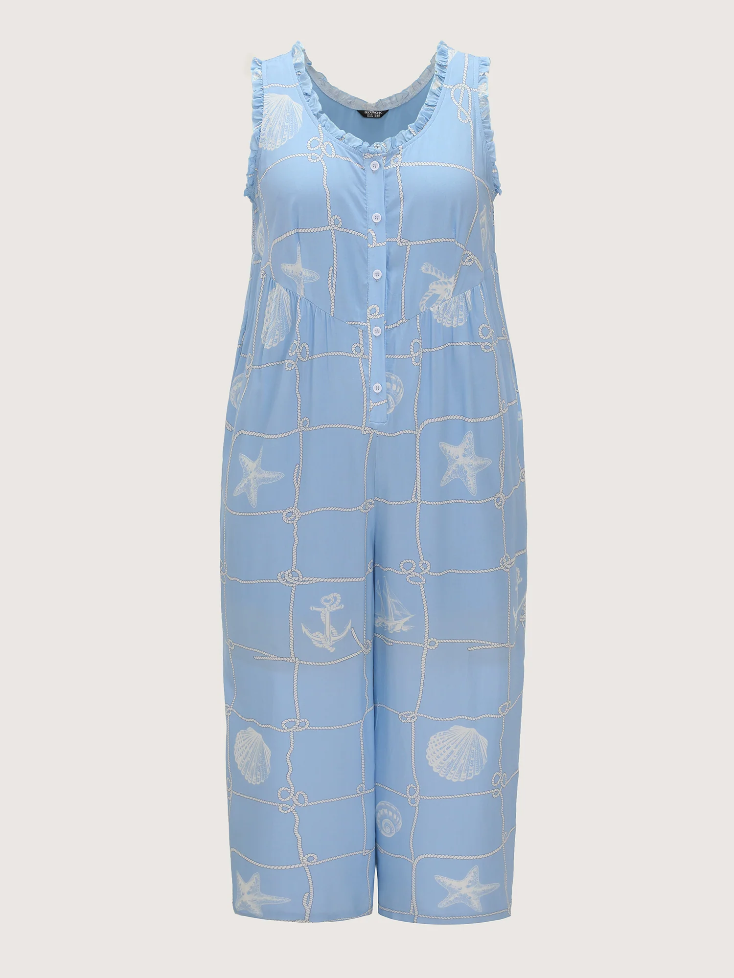 Seashell Print Button Placket Lounge Jumpsuit - Image 6