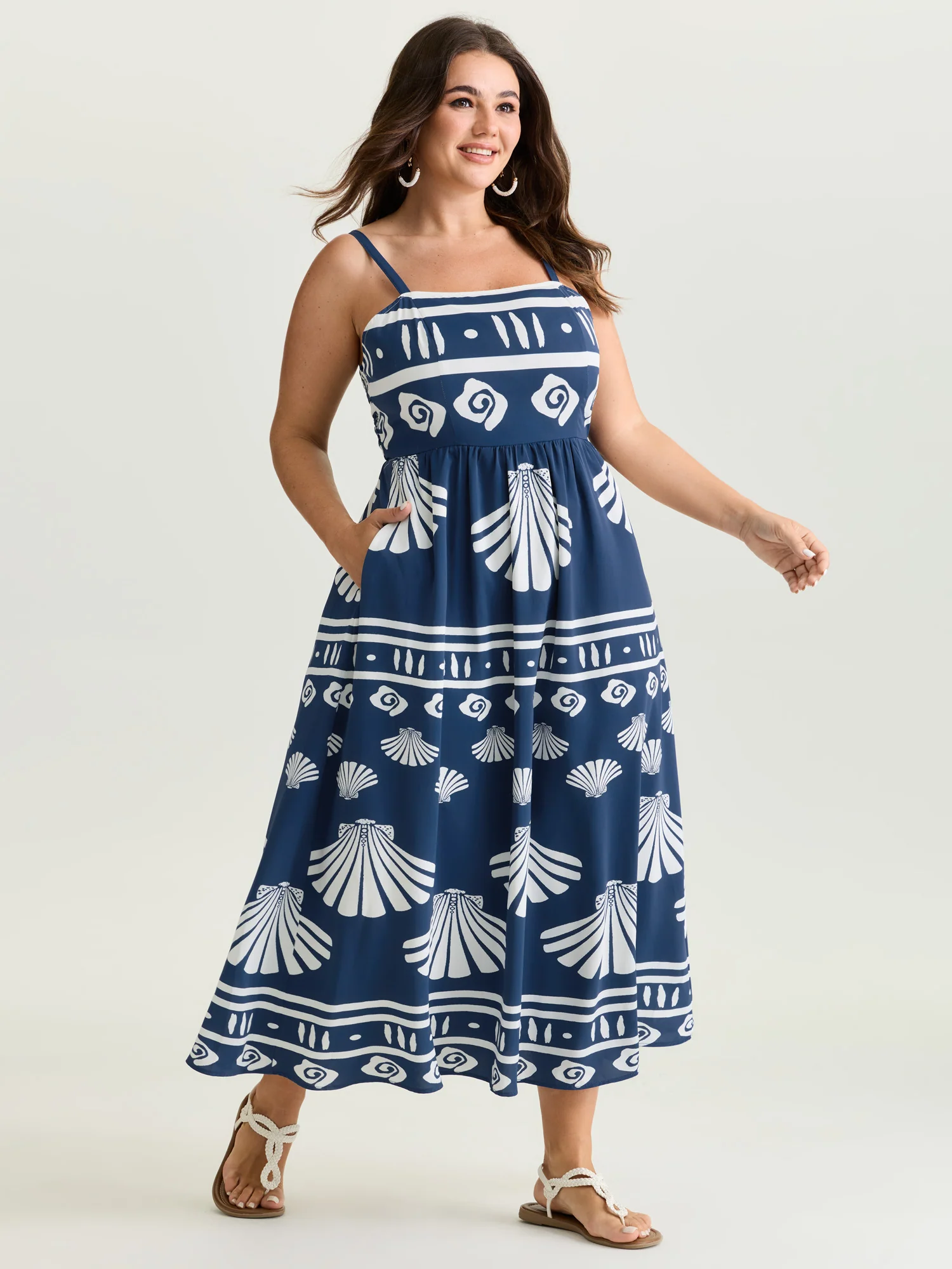 Seashell Print Wide Strap Flowy Maxi Dress - Image 3