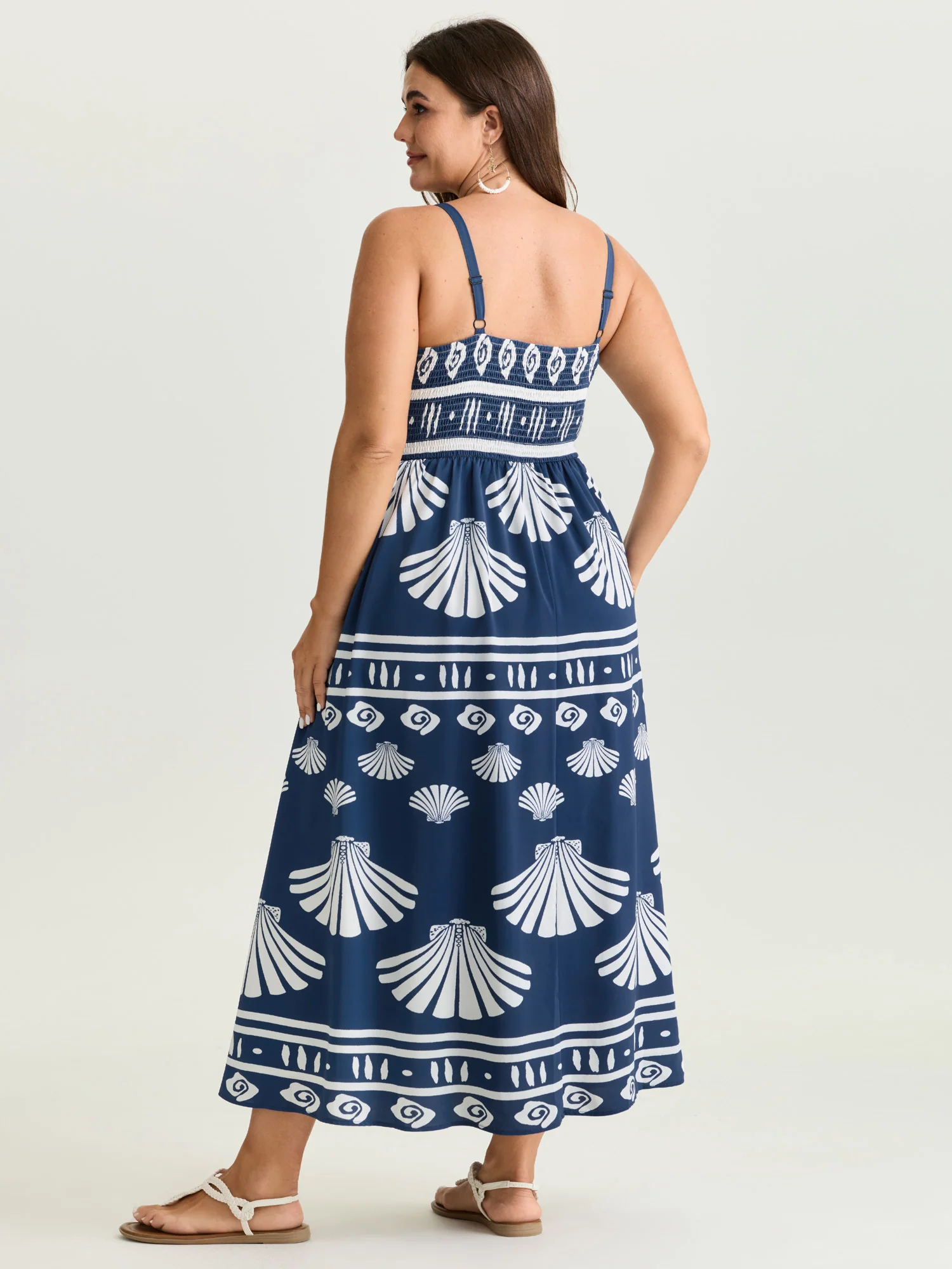 Seashell Print Wide Strap Flowy Maxi Dress - Image 4
