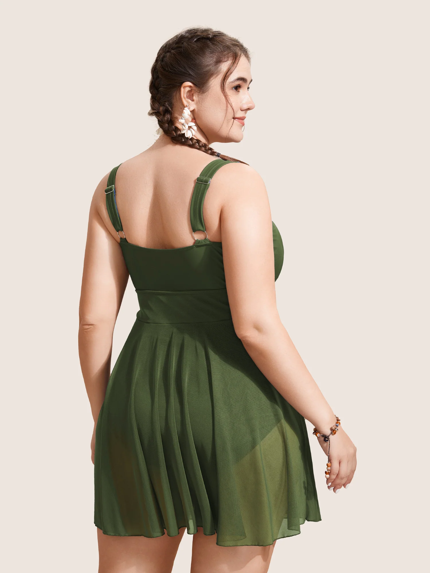 See Through Patchwork Gathered Swim Dress - Image 2