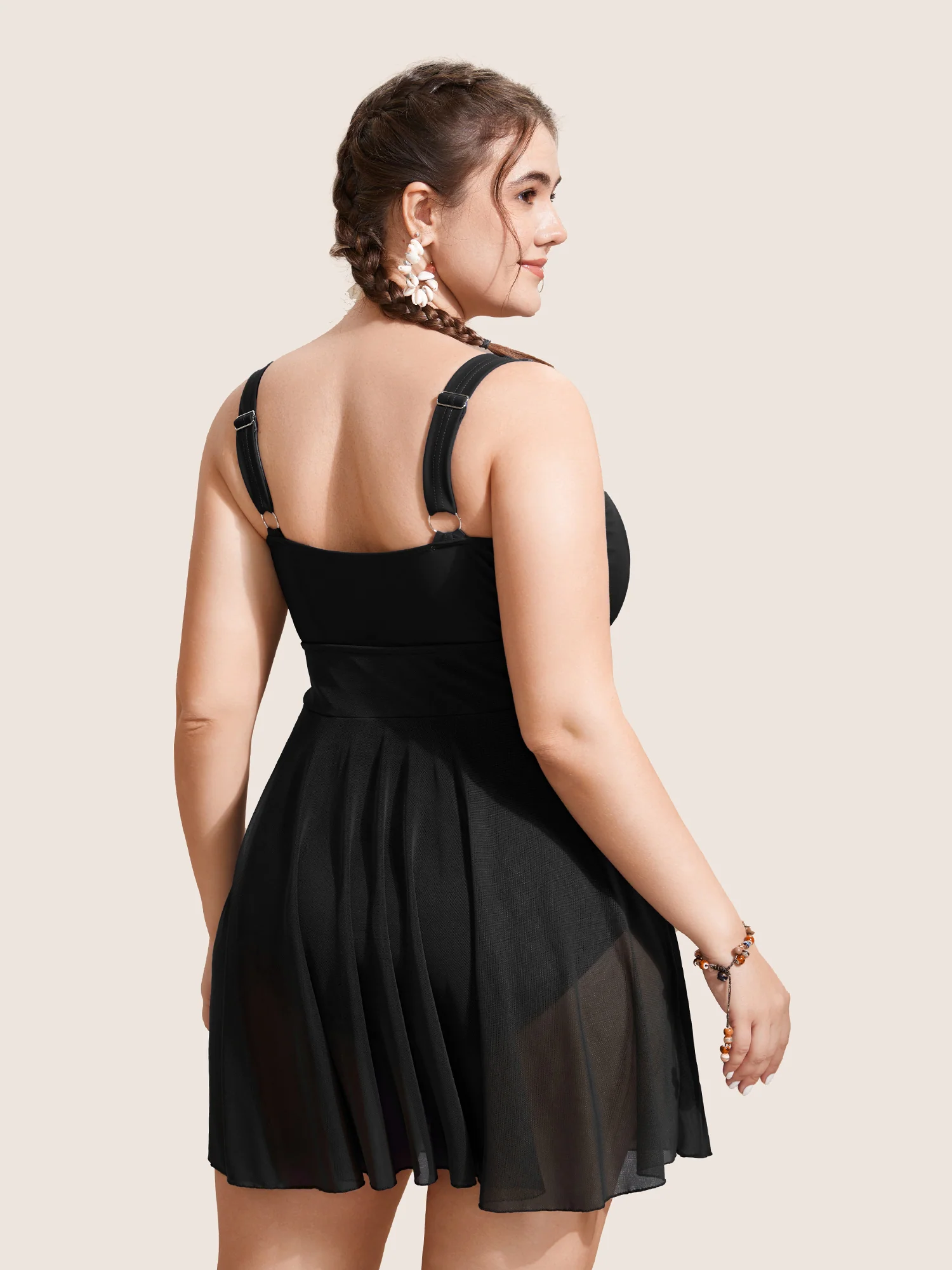 See Through Patchwork Gathered Swim Dress - Image 6