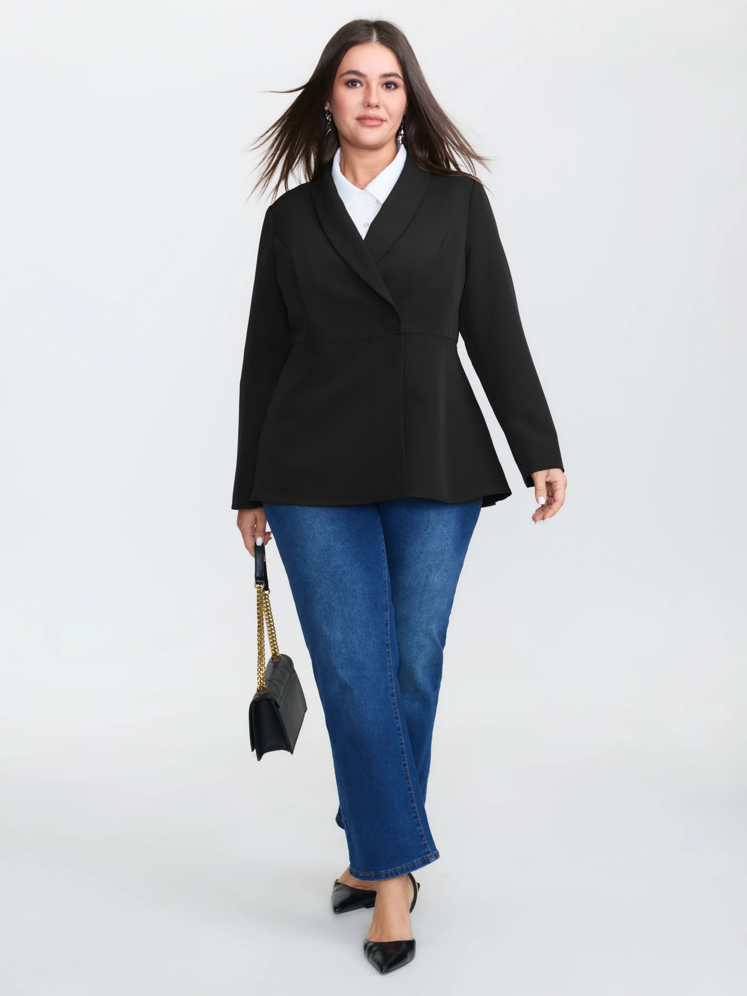Semi Stretchy Pockets Curvy Hem Blazer - Image 3