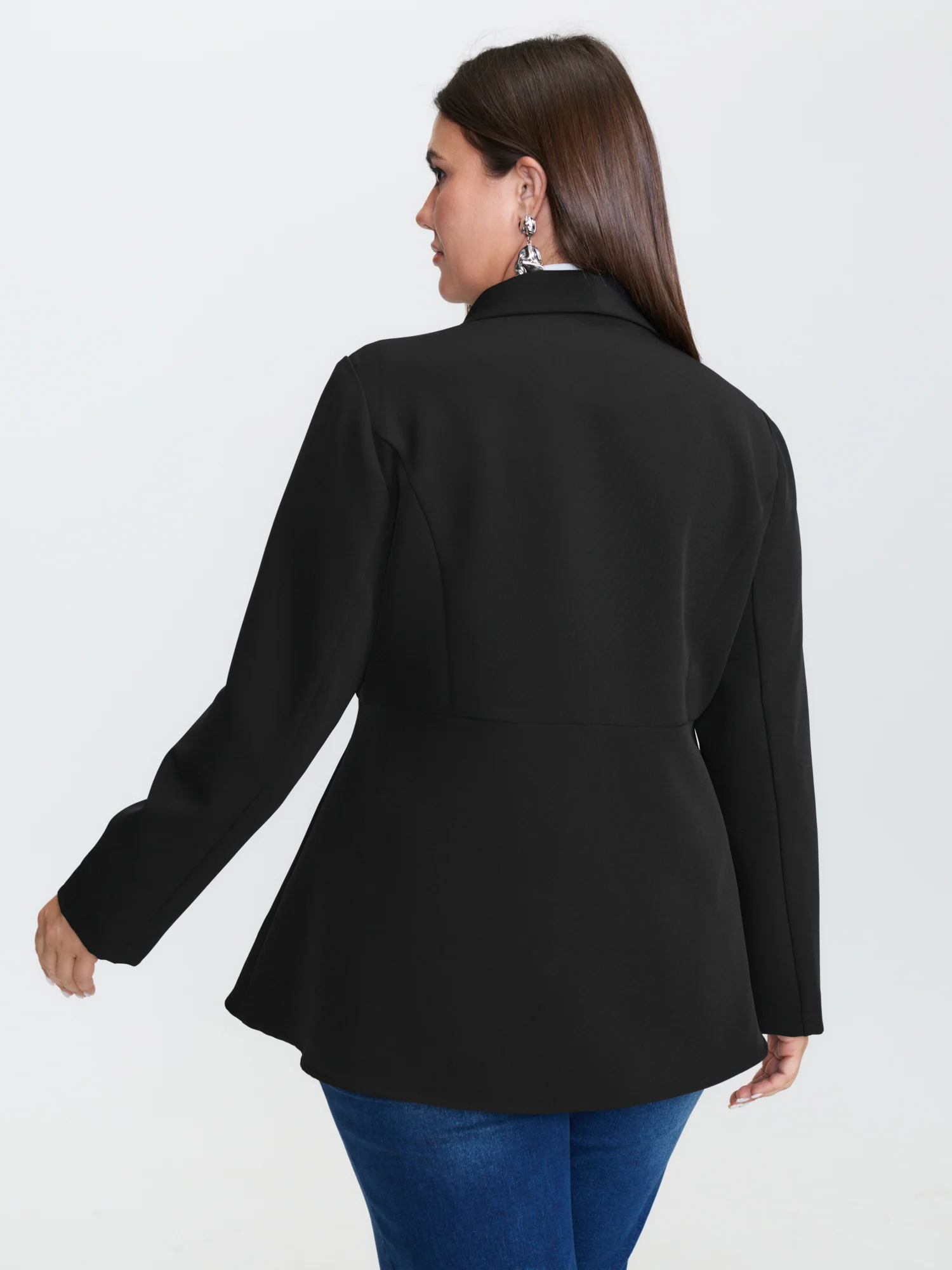 Semi Stretchy Pockets Curvy Hem Blazer - Image 4